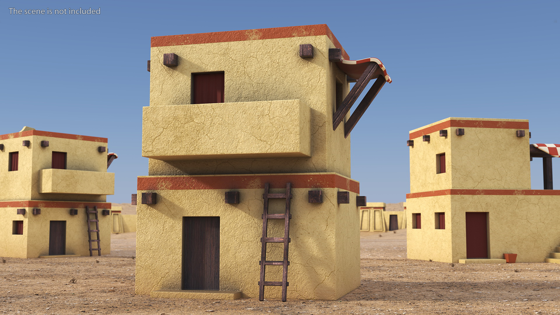 3D Realistic Arabian House with Awning and Ladder