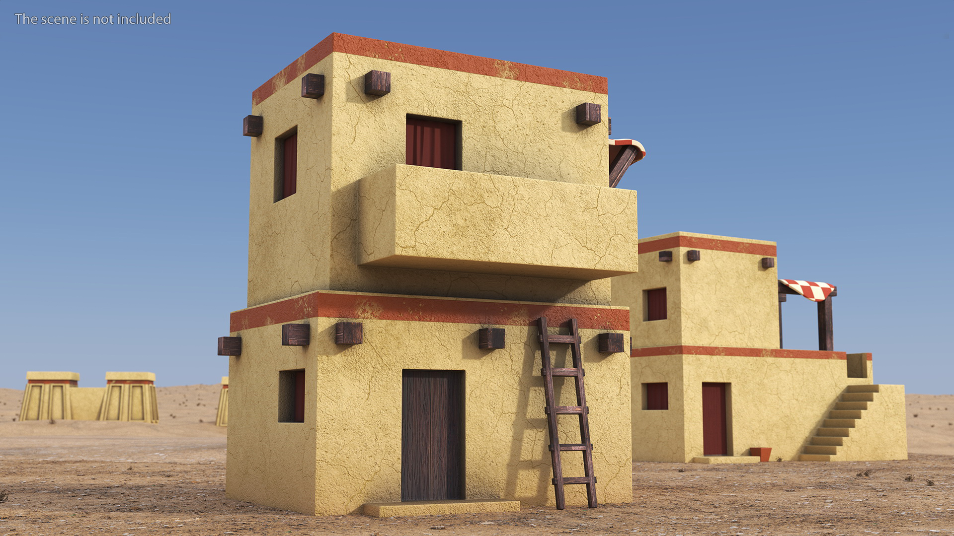 3D Realistic Arabian House with Awning and Ladder