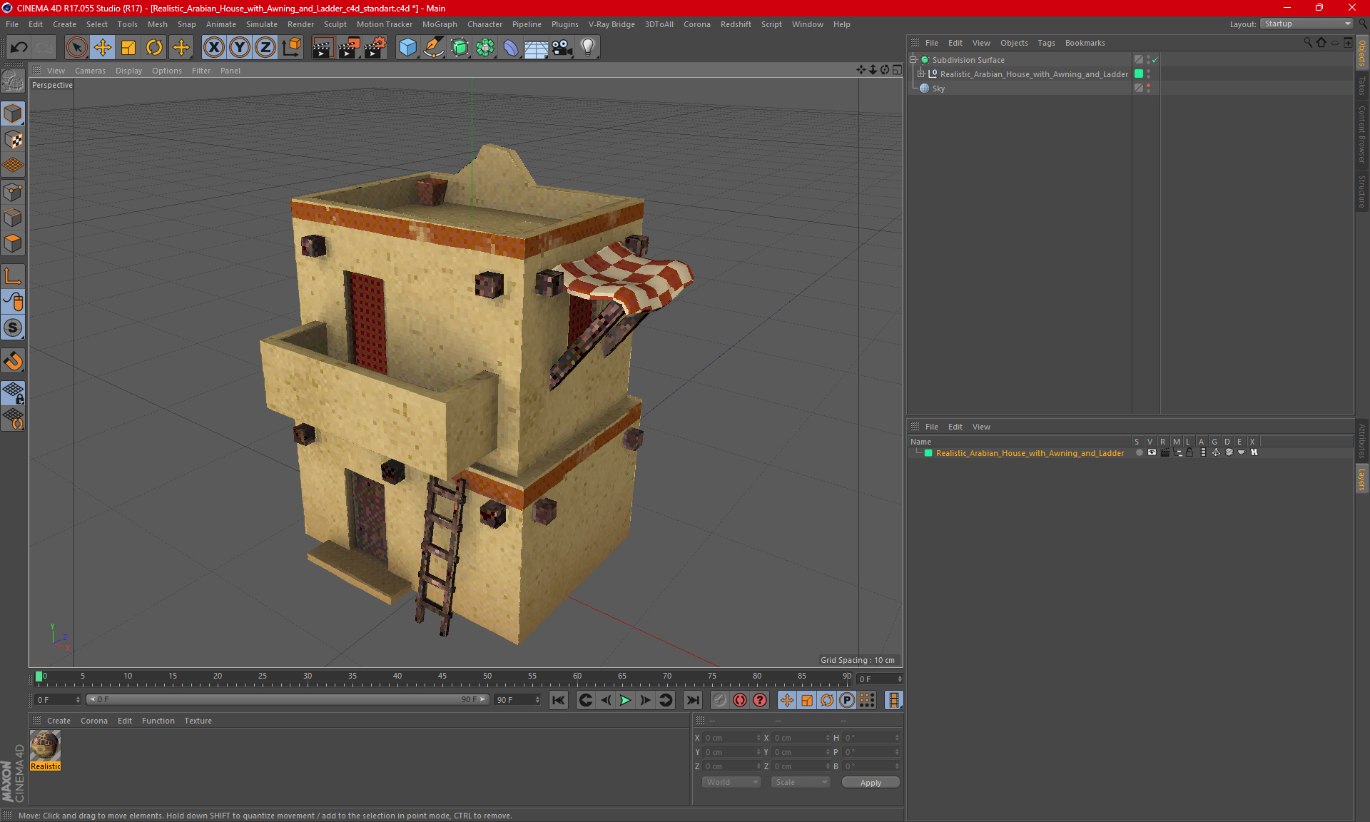 3D Realistic Arabian House with Awning and Ladder