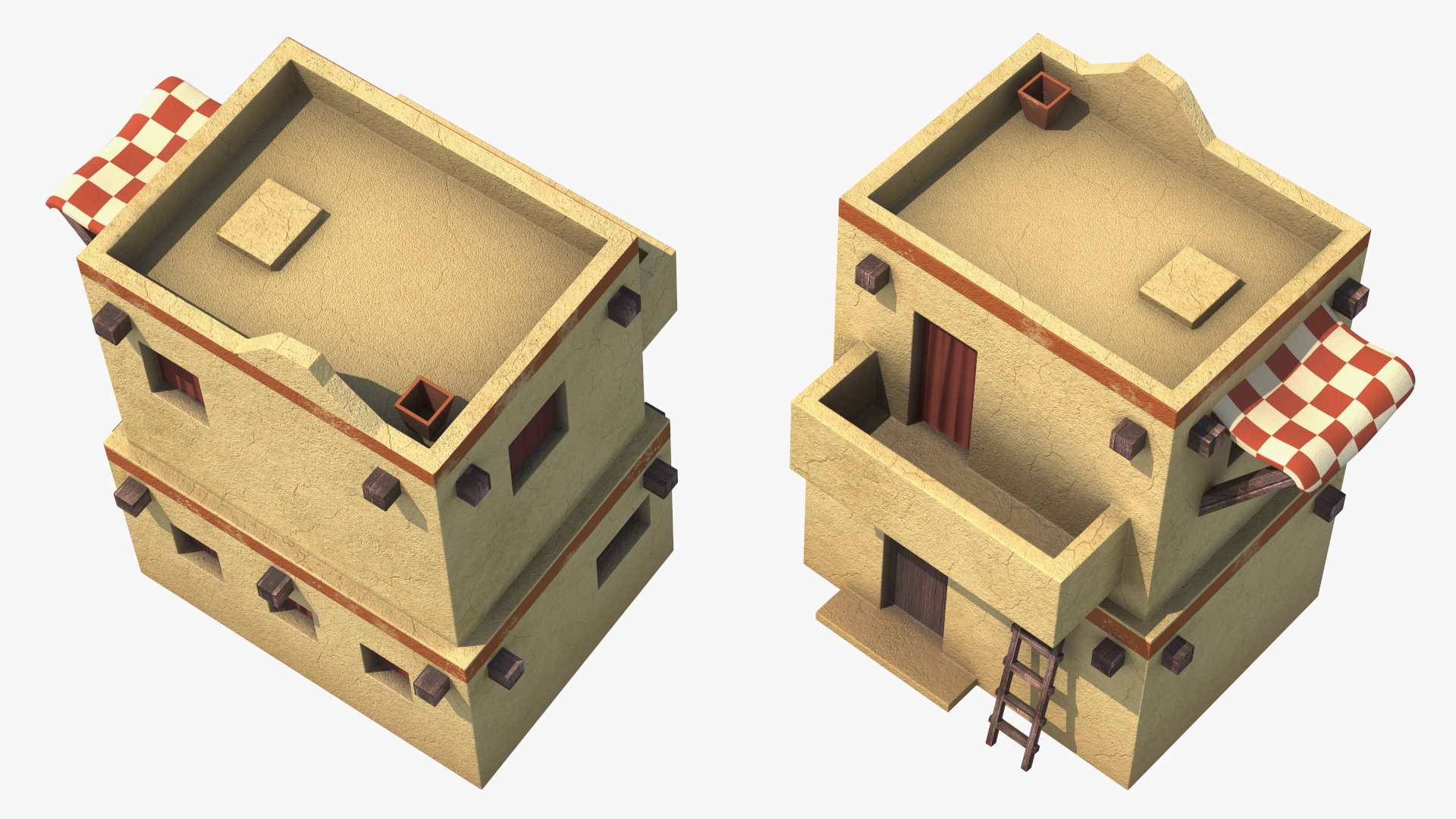 3D Realistic Arabian House with Awning and Ladder