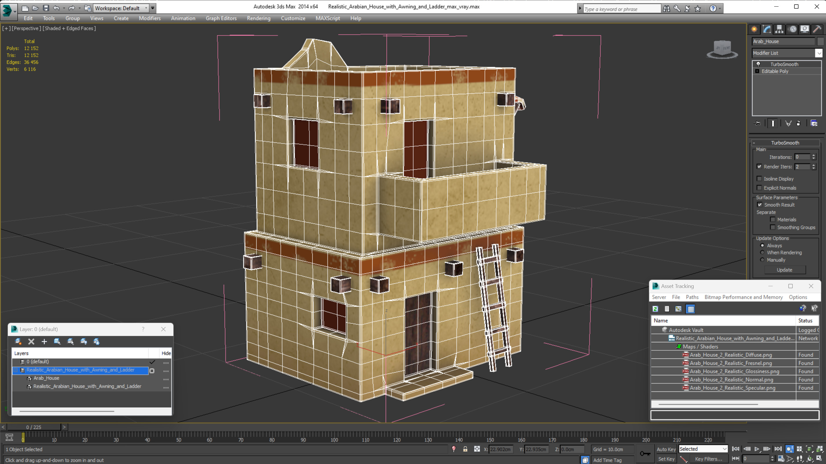 3D Realistic Arabian House with Awning and Ladder