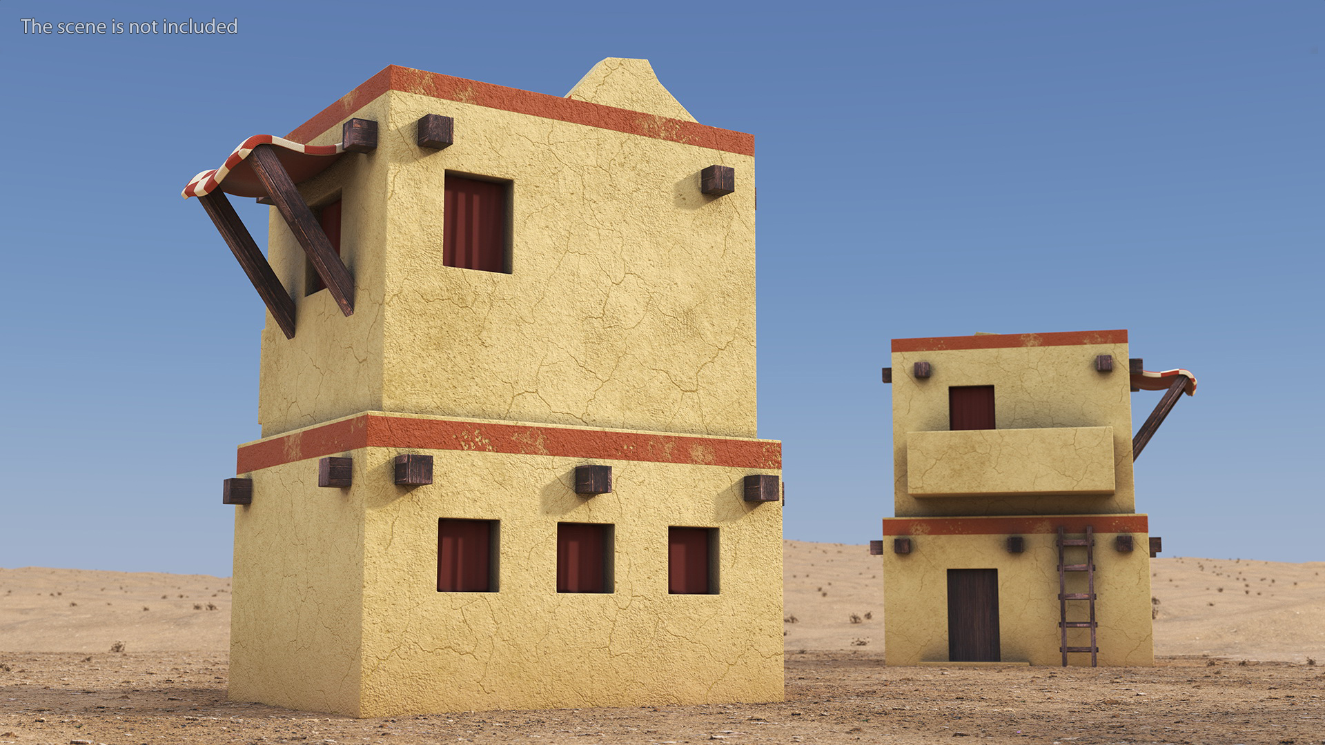 3D Realistic Arabian House with Awning and Ladder