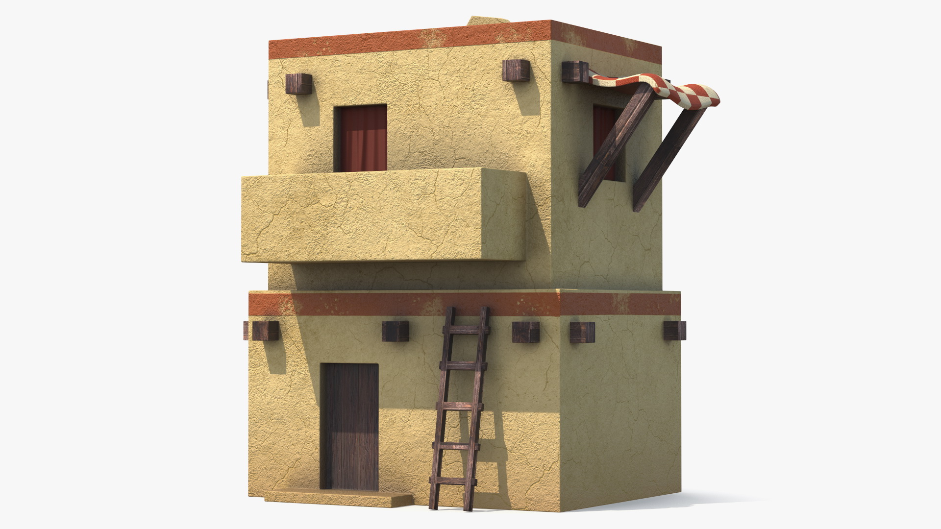 3D Realistic Arabian House with Awning and Ladder