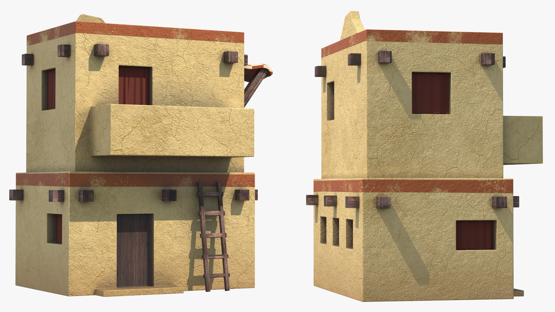 3D Realistic Arabian House with Awning and Ladder