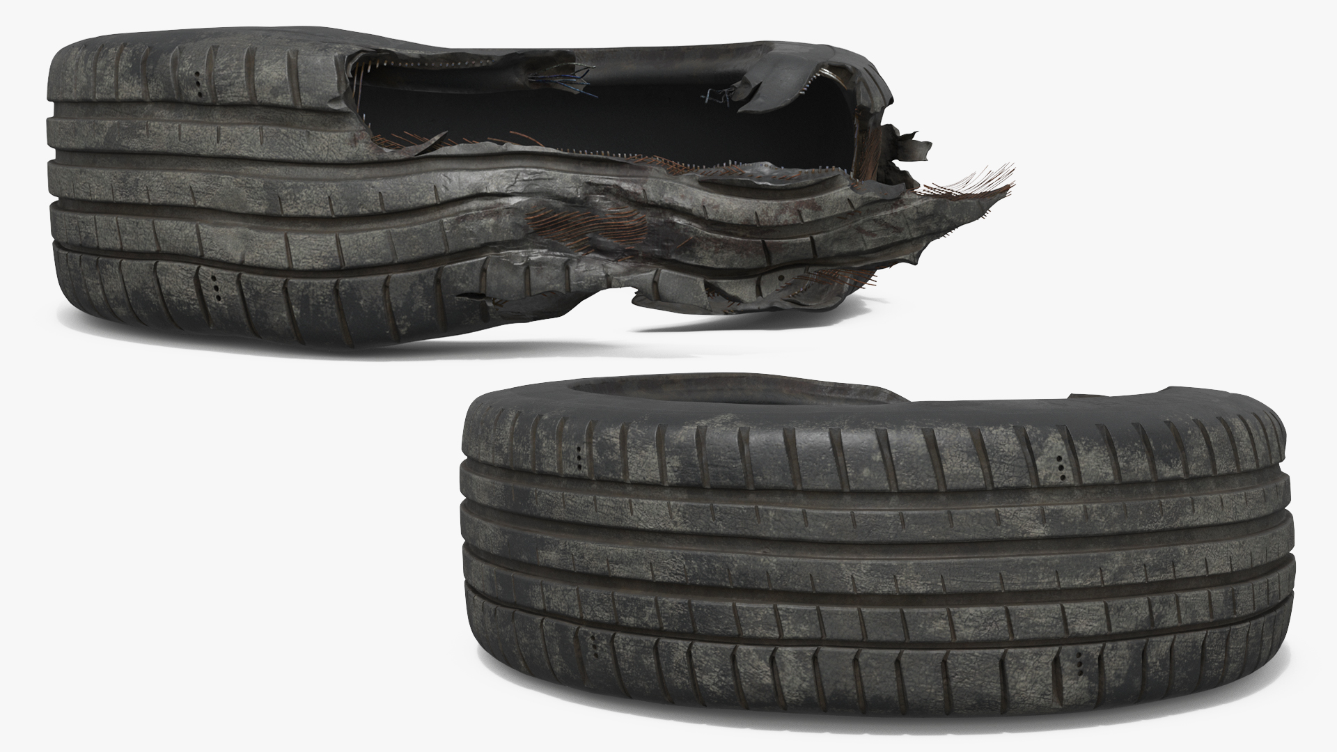Torn Car Tire Black Used - view 2