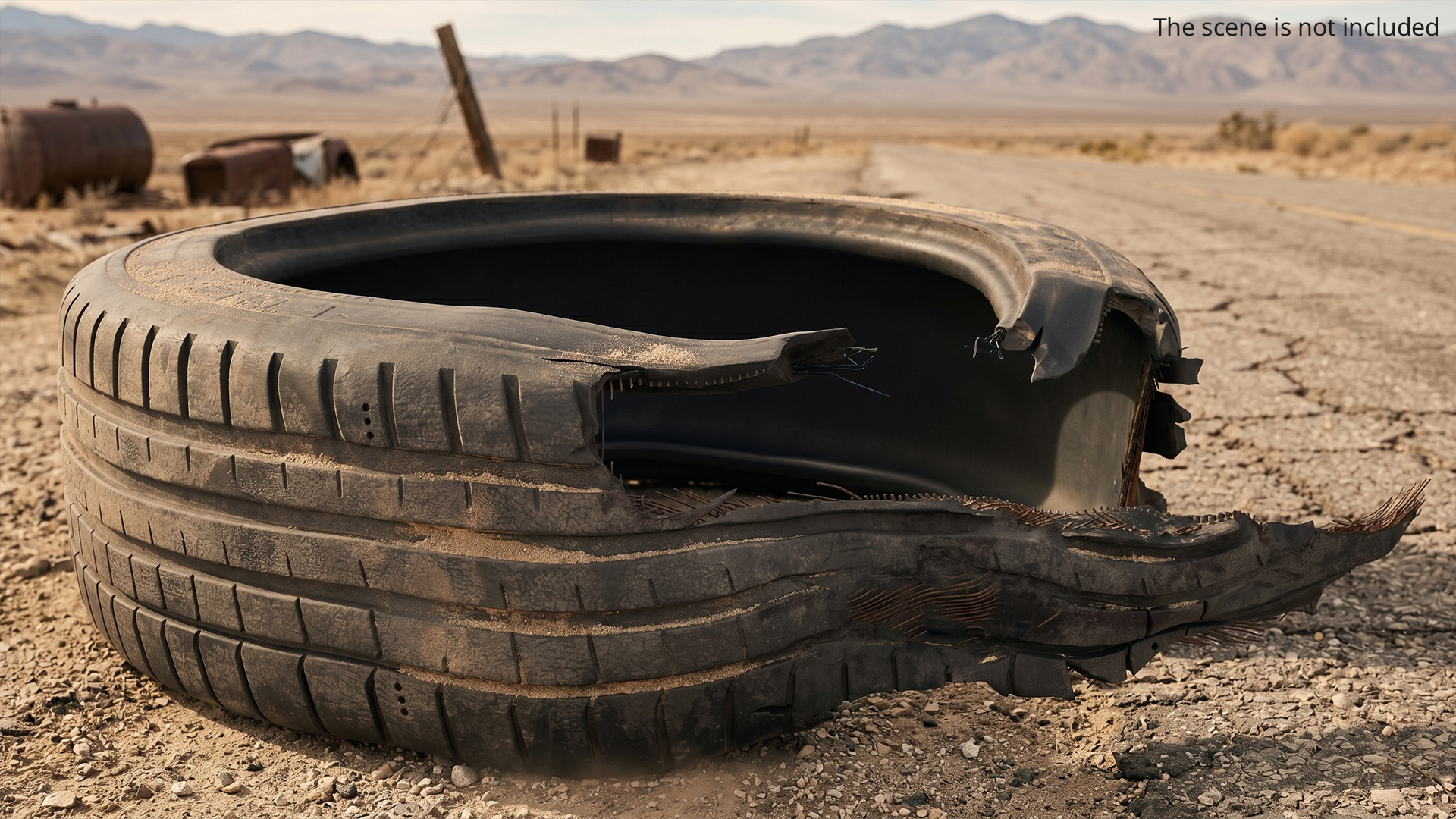 Torn Car Tire Black Used - view 3