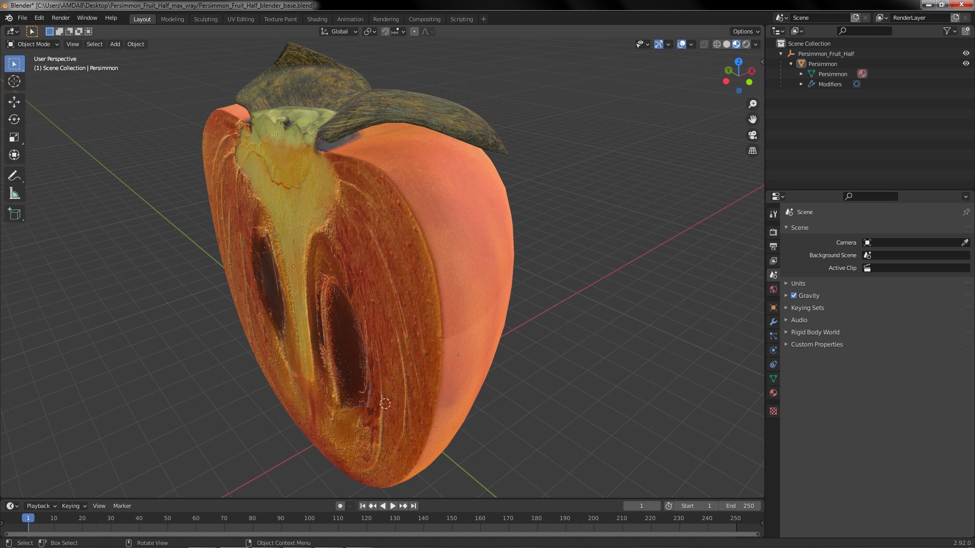 3D model Persimmon Fruit Half