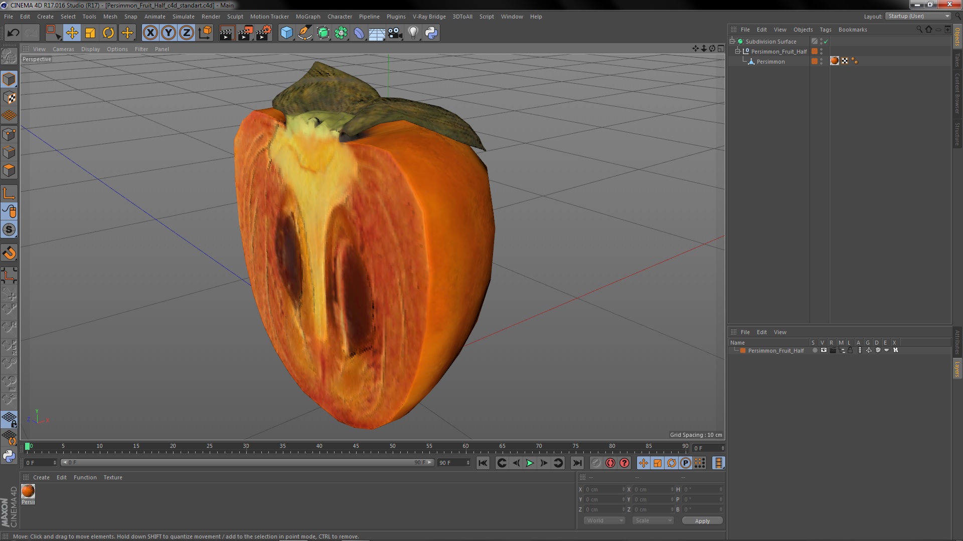3D model Persimmon Fruit Half