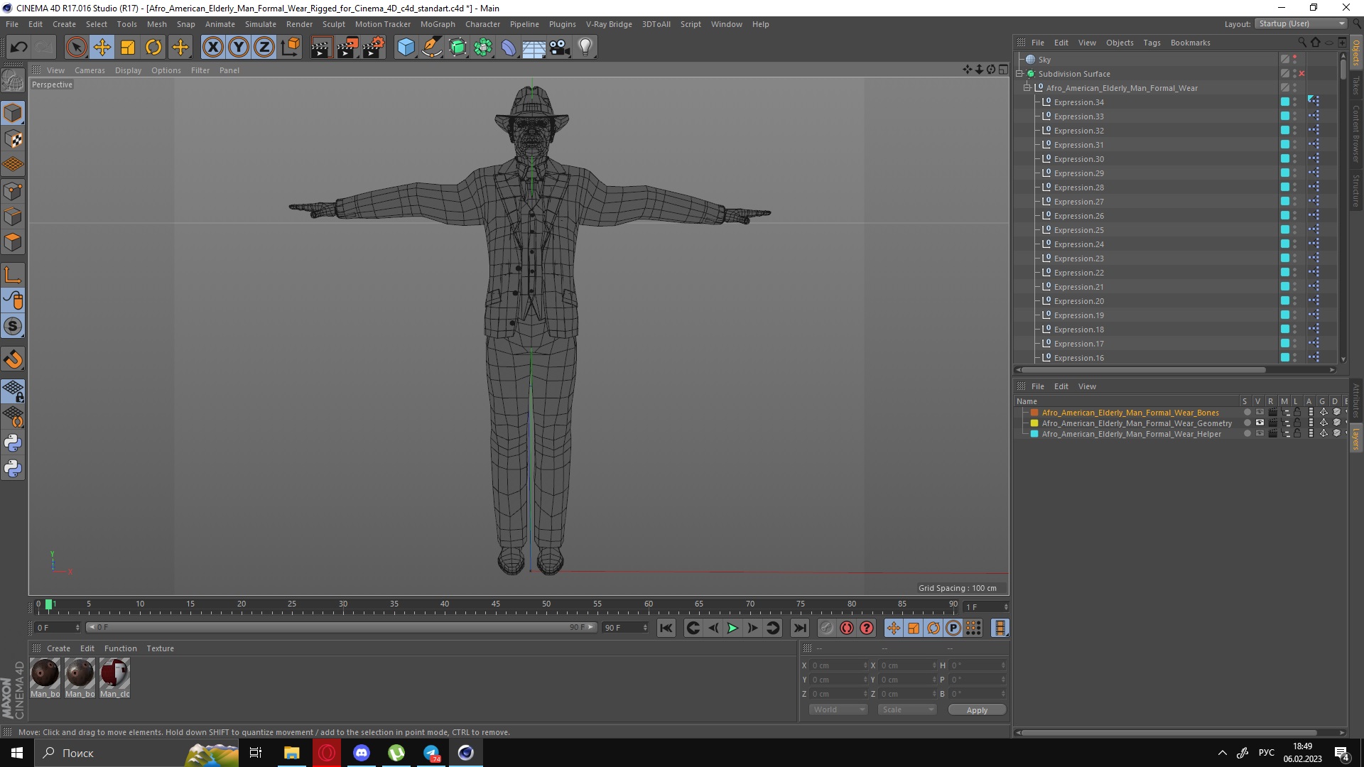3D Afro American Elderly Man Formal Wear Rigged for Cinema 4D model