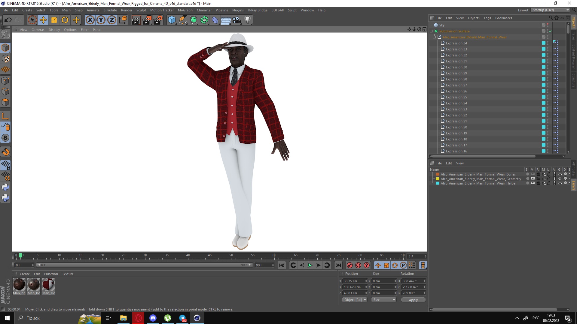 3D Afro American Elderly Man Formal Wear Rigged for Cinema 4D model