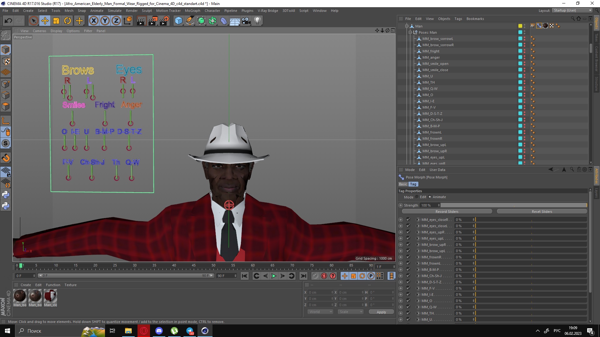 3D Afro American Elderly Man Formal Wear Rigged for Cinema 4D model