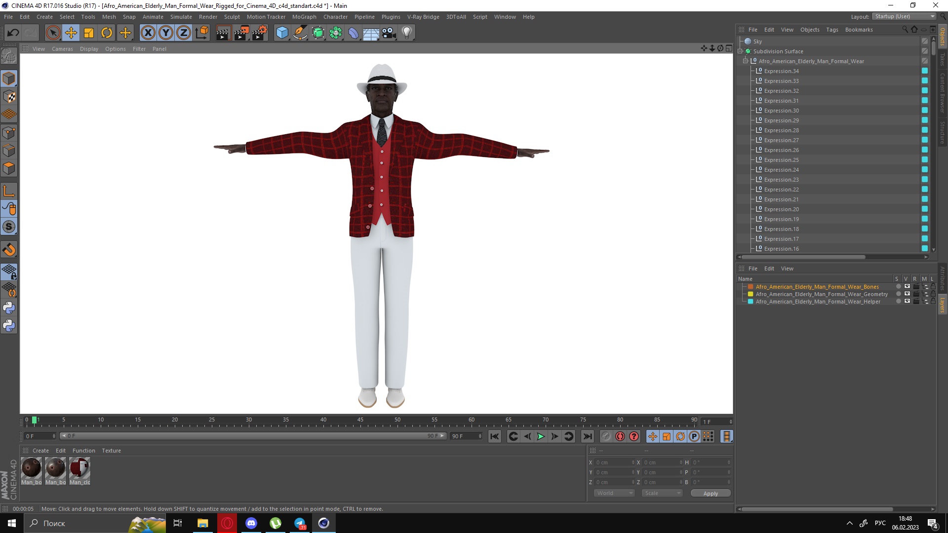 3D Afro American Elderly Man Formal Wear Rigged for Cinema 4D model