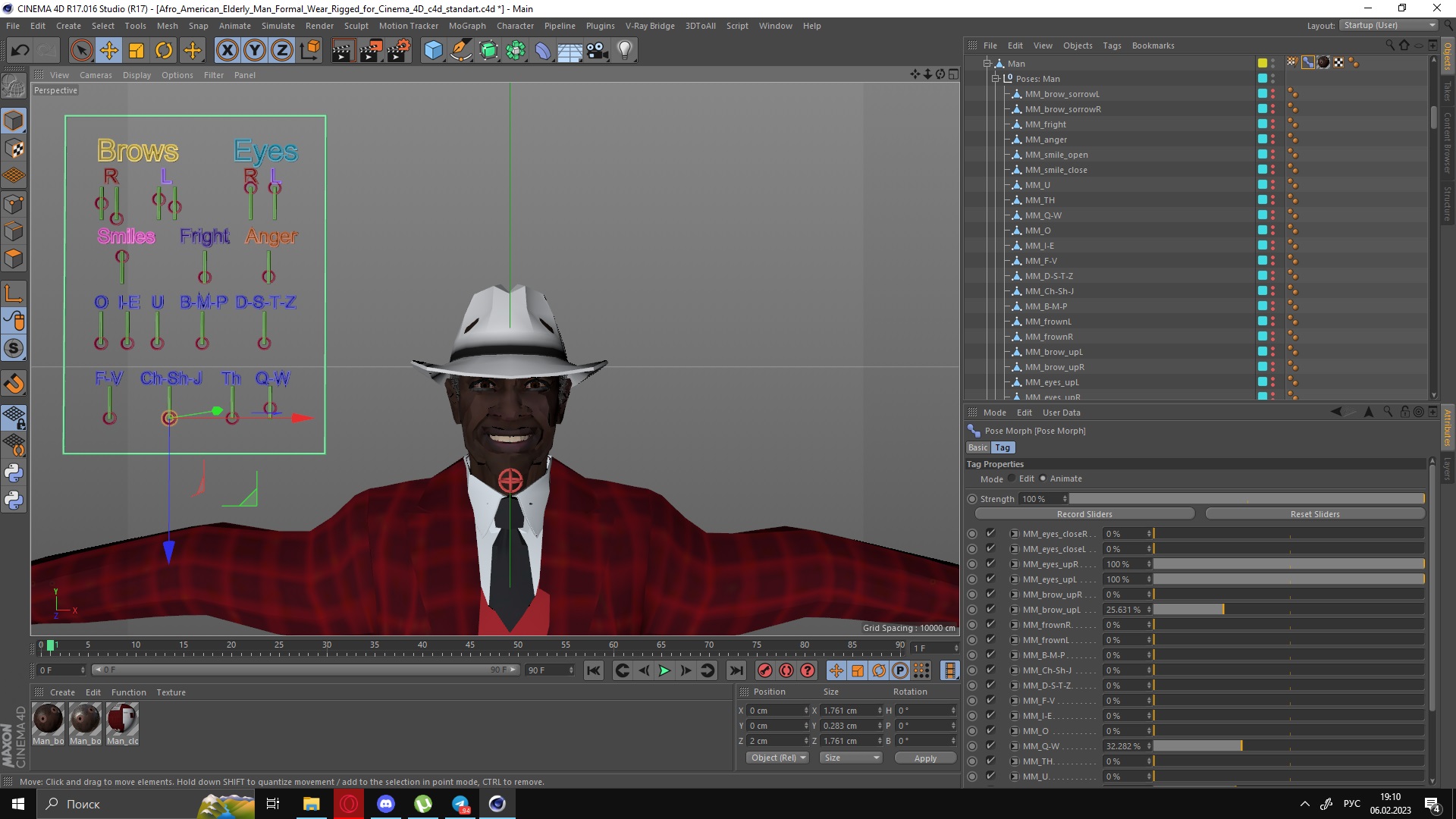 3D Afro American Elderly Man Formal Wear Rigged for Cinema 4D model
