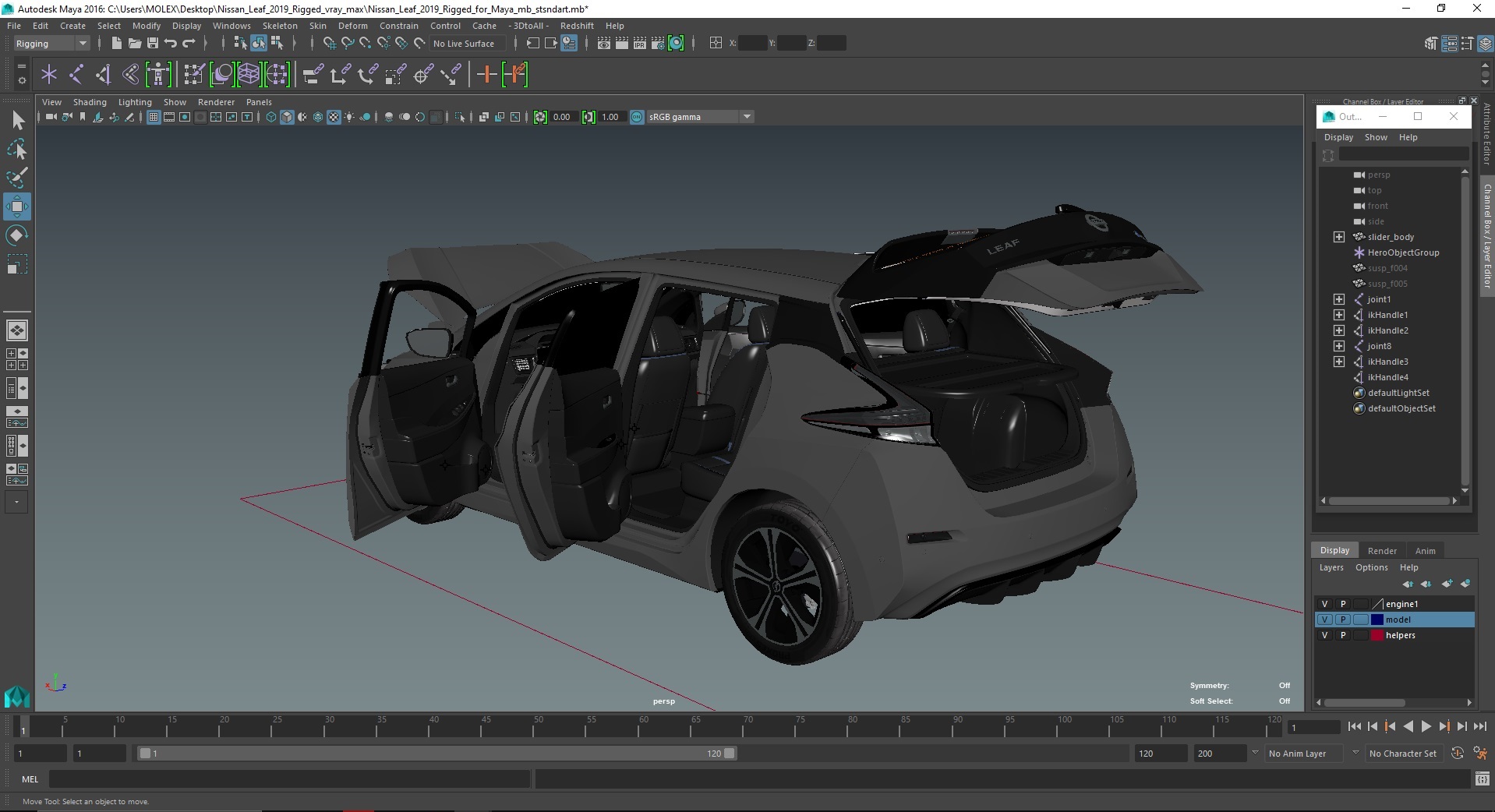 Nissan Leaf 2019 Rigged for Maya 3D