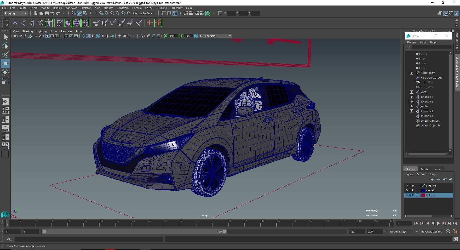Nissan Leaf 2019 Rigged for Maya 3D