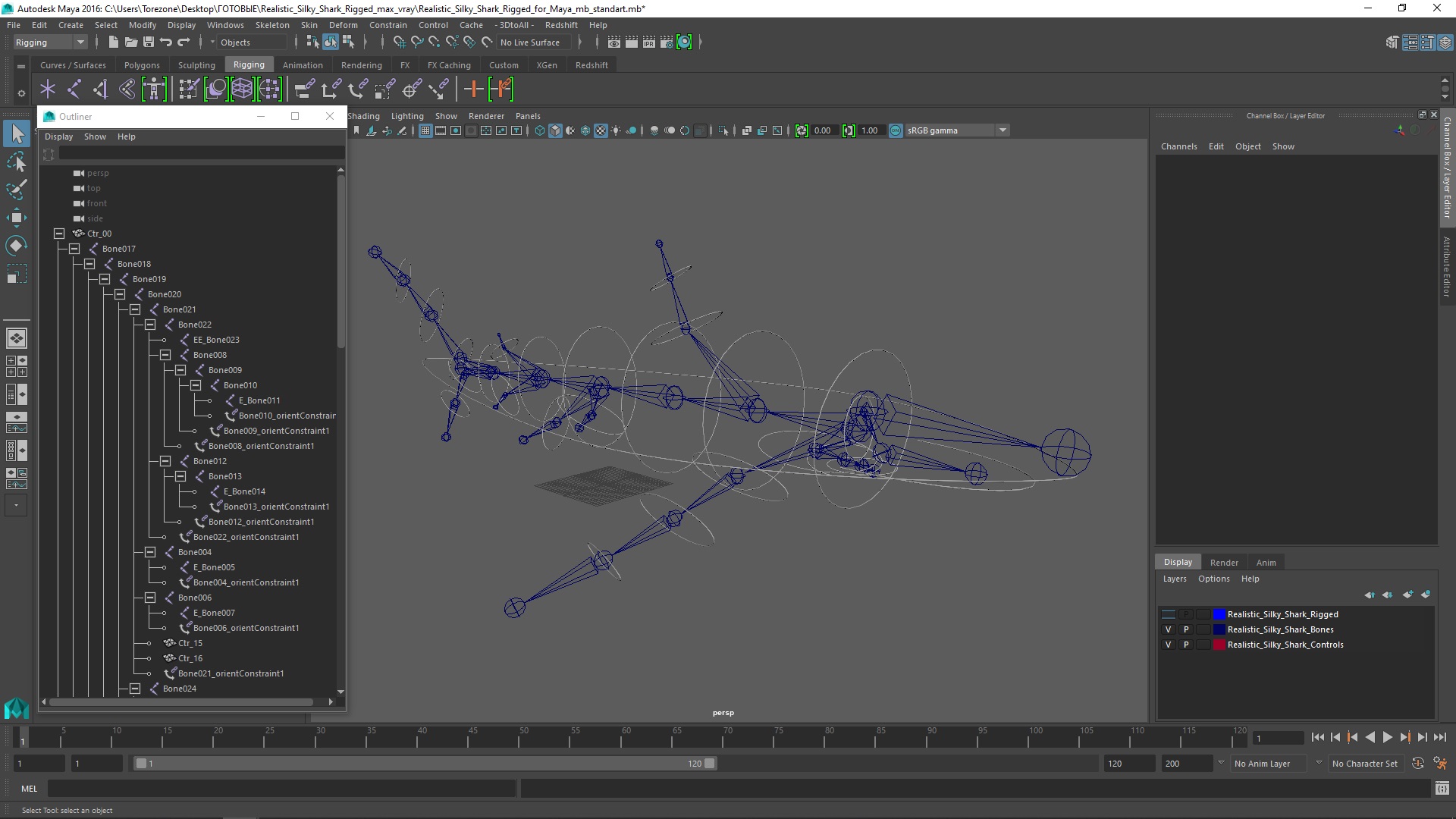 Realistic Silky Shark Rigged for Maya 3D