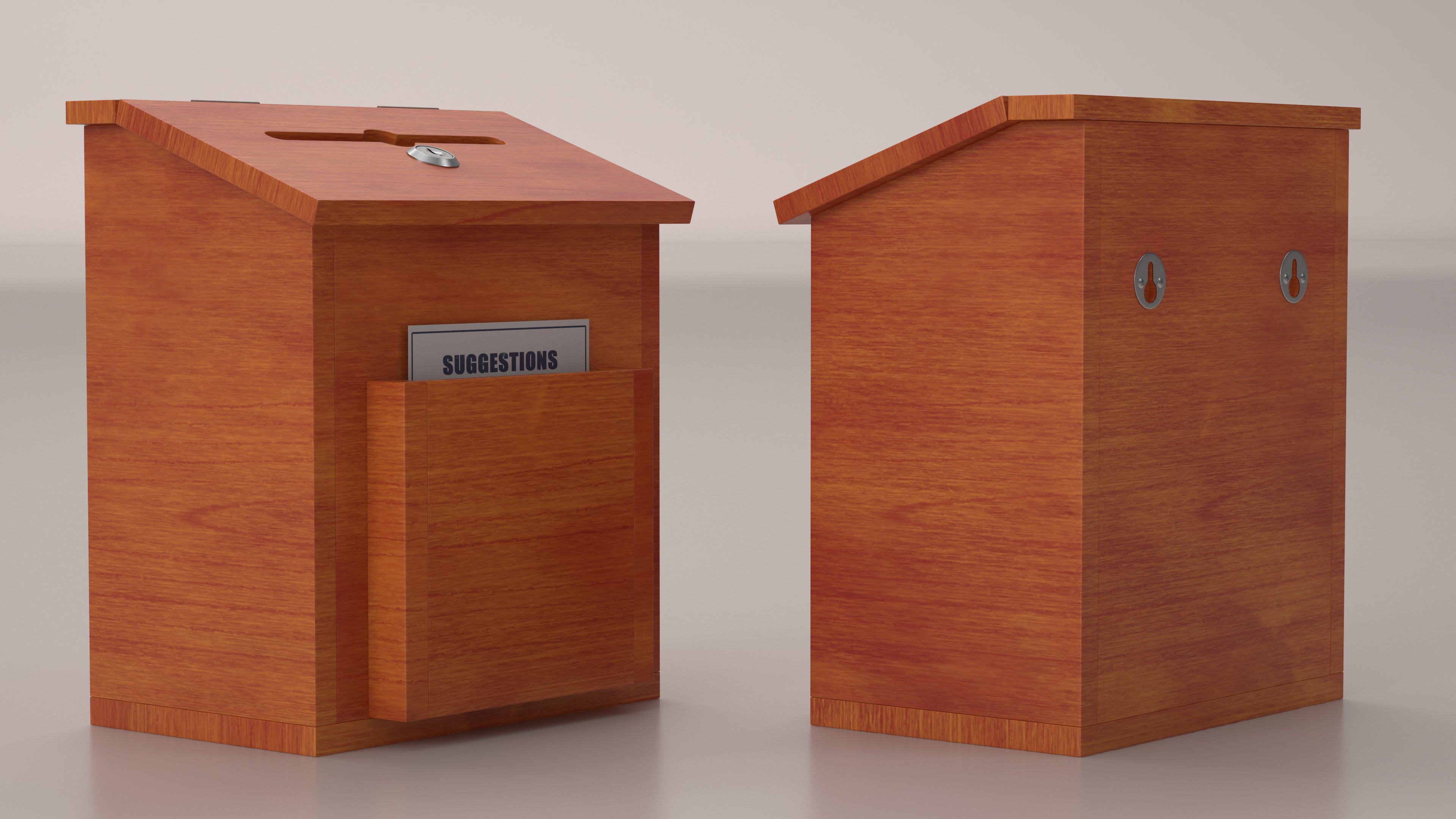 Brown Wooden Suggestion Box with Card 3D