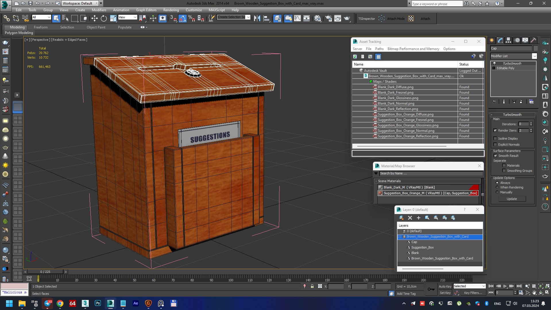 Brown Wooden Suggestion Box with Card 3D