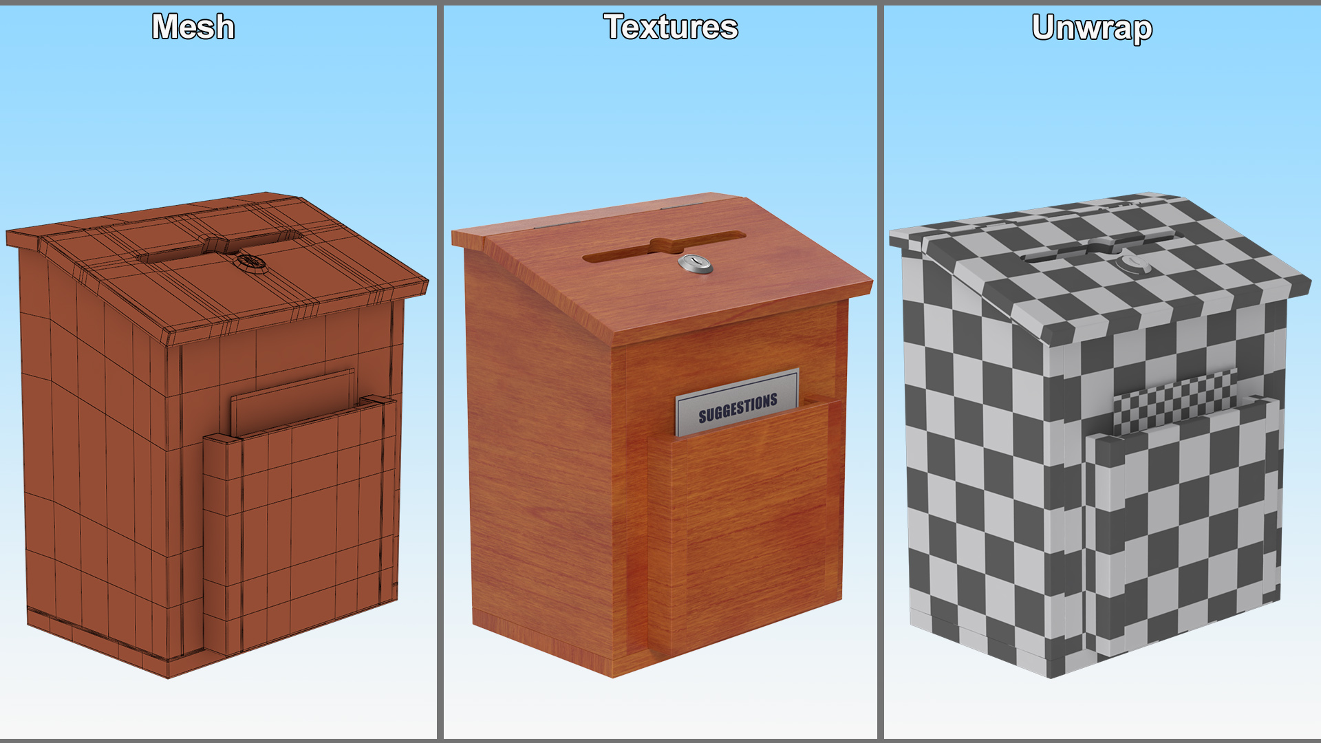 Brown Wooden Suggestion Box with Card 3D