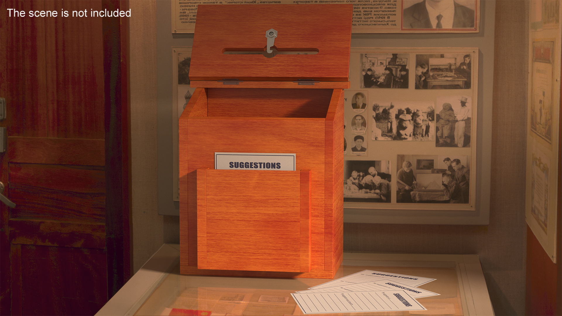 Brown Wooden Suggestion Box with Card 3D