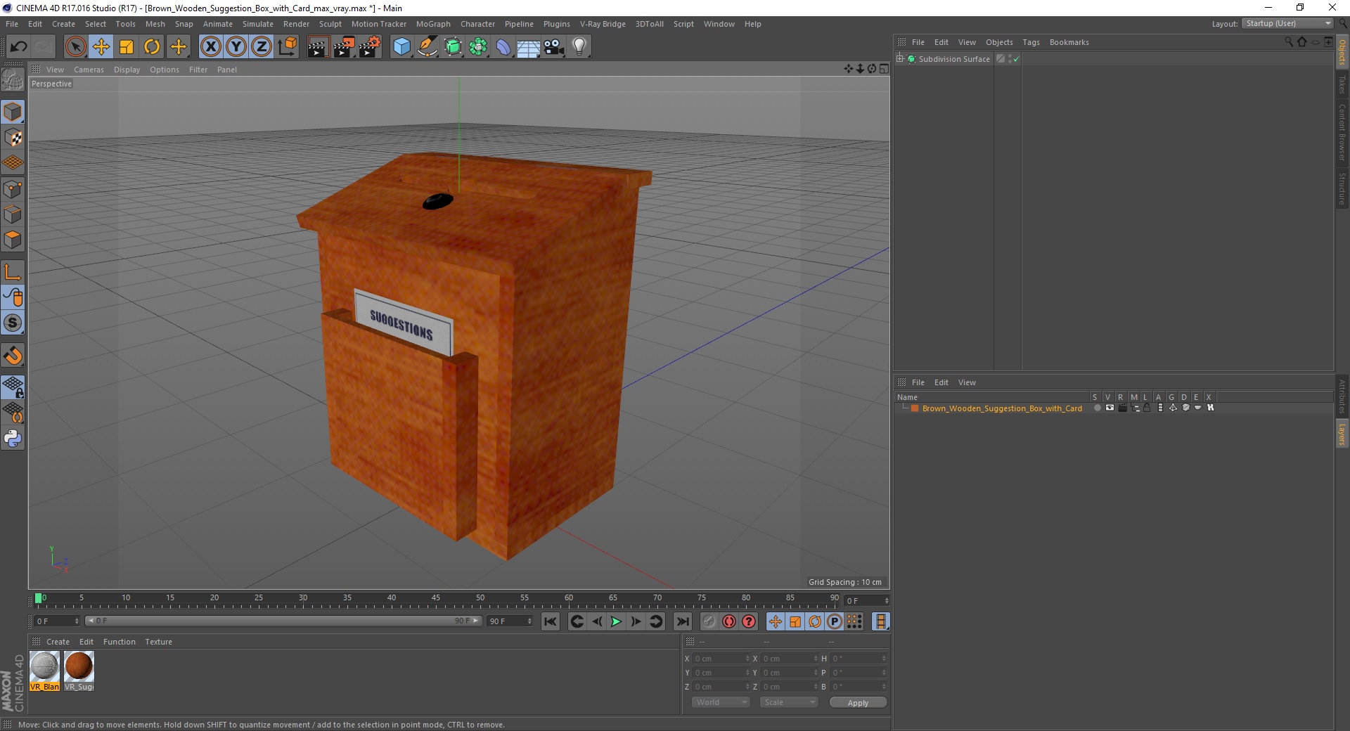 Brown Wooden Suggestion Box with Card 3D