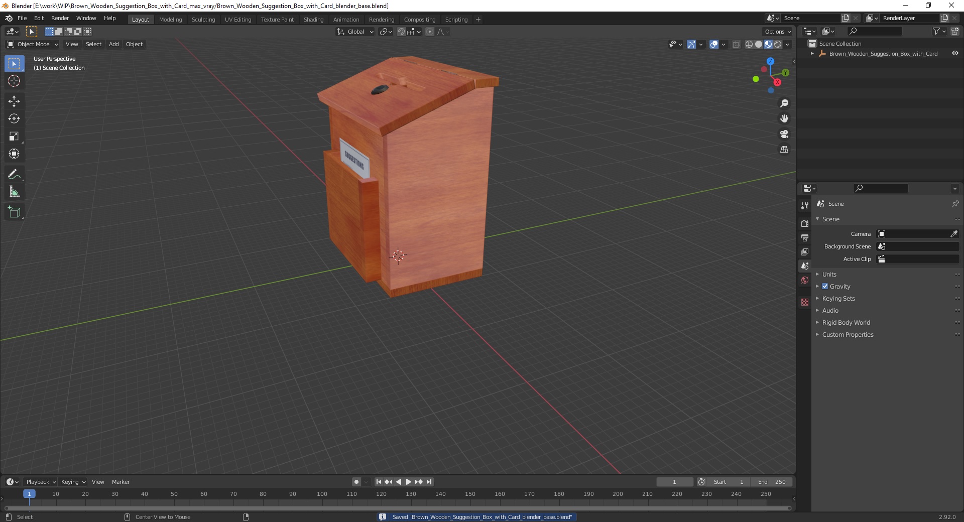 Brown Wooden Suggestion Box with Card 3D
