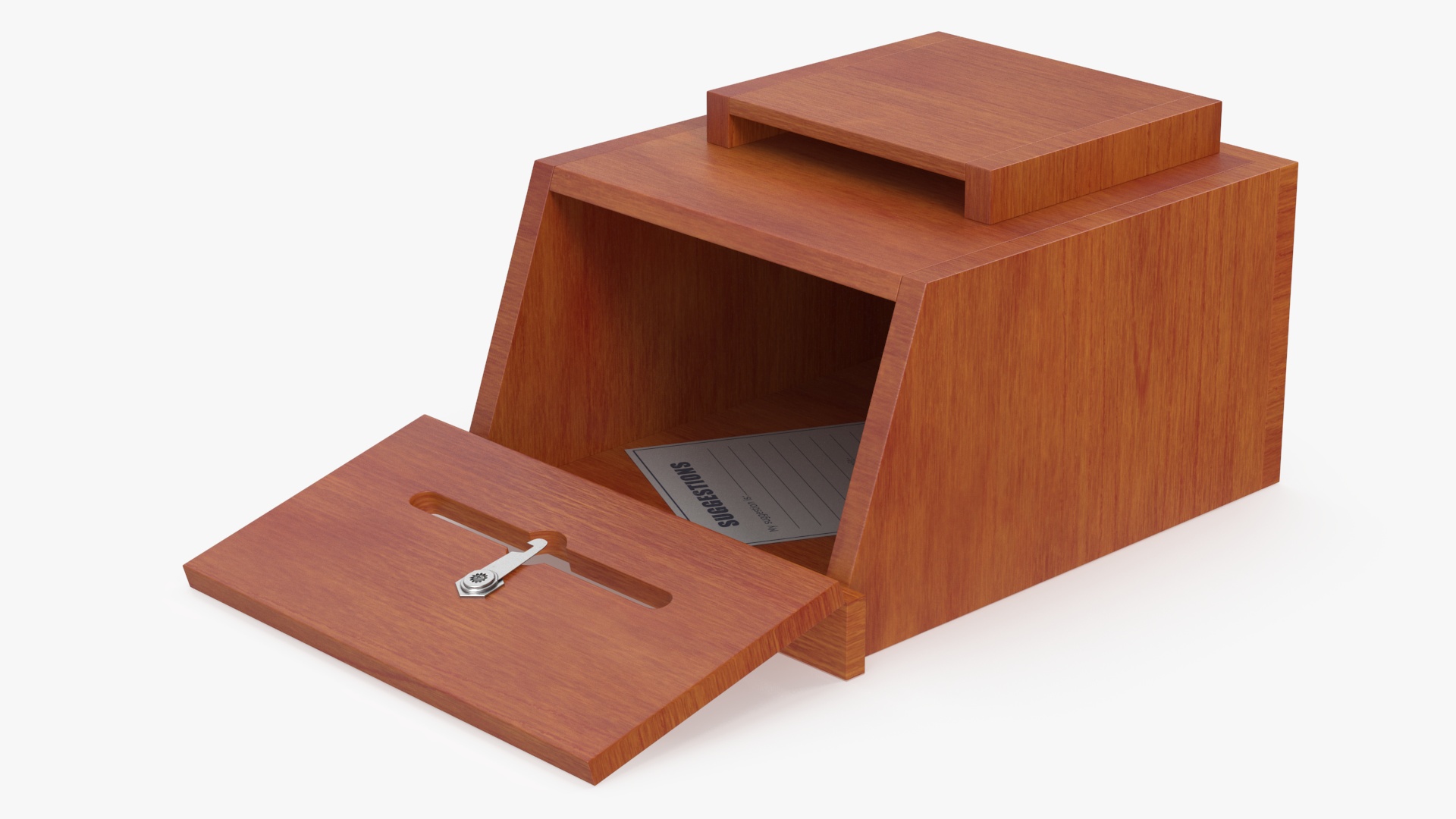 Brown Wooden Suggestion Box with Card 3D