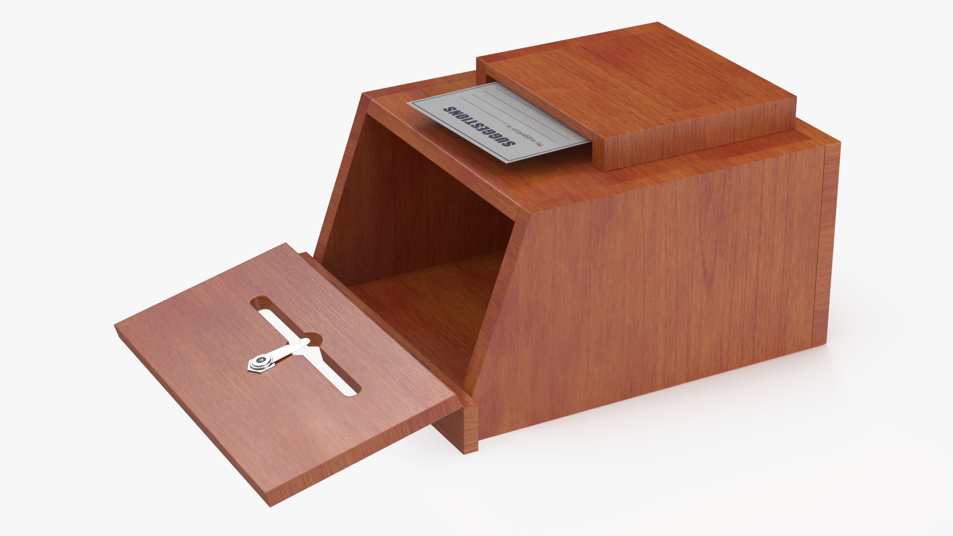 Brown Wooden Suggestion Box with Card 3D