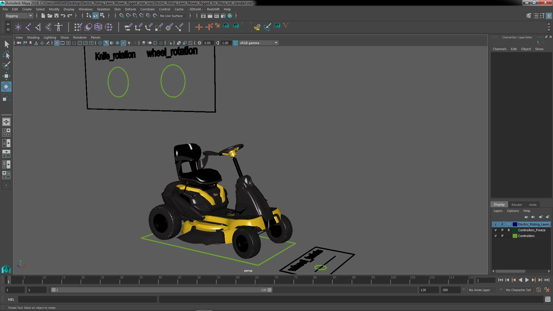 Electric Riding Lawn Mower Rigged for Maya 3D
