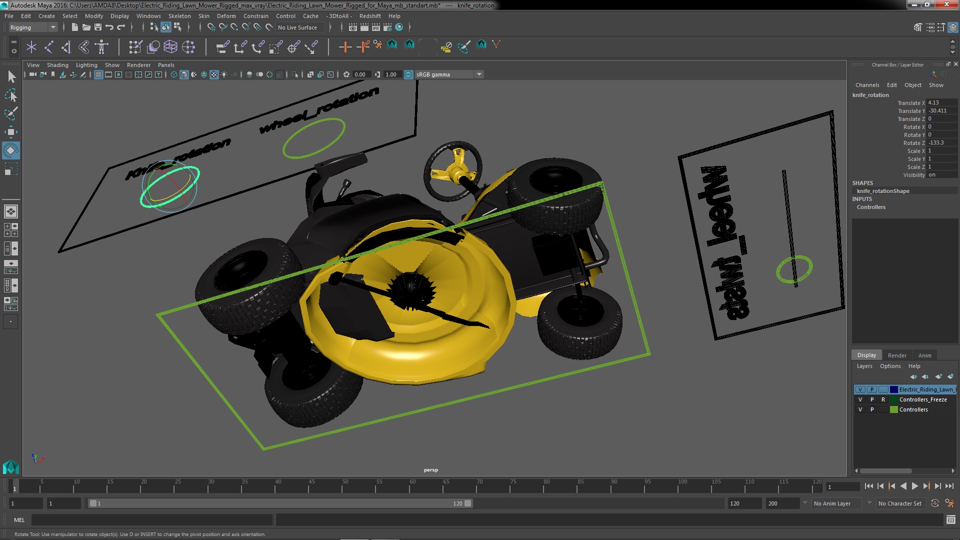 Electric Riding Lawn Mower Rigged for Maya 3D