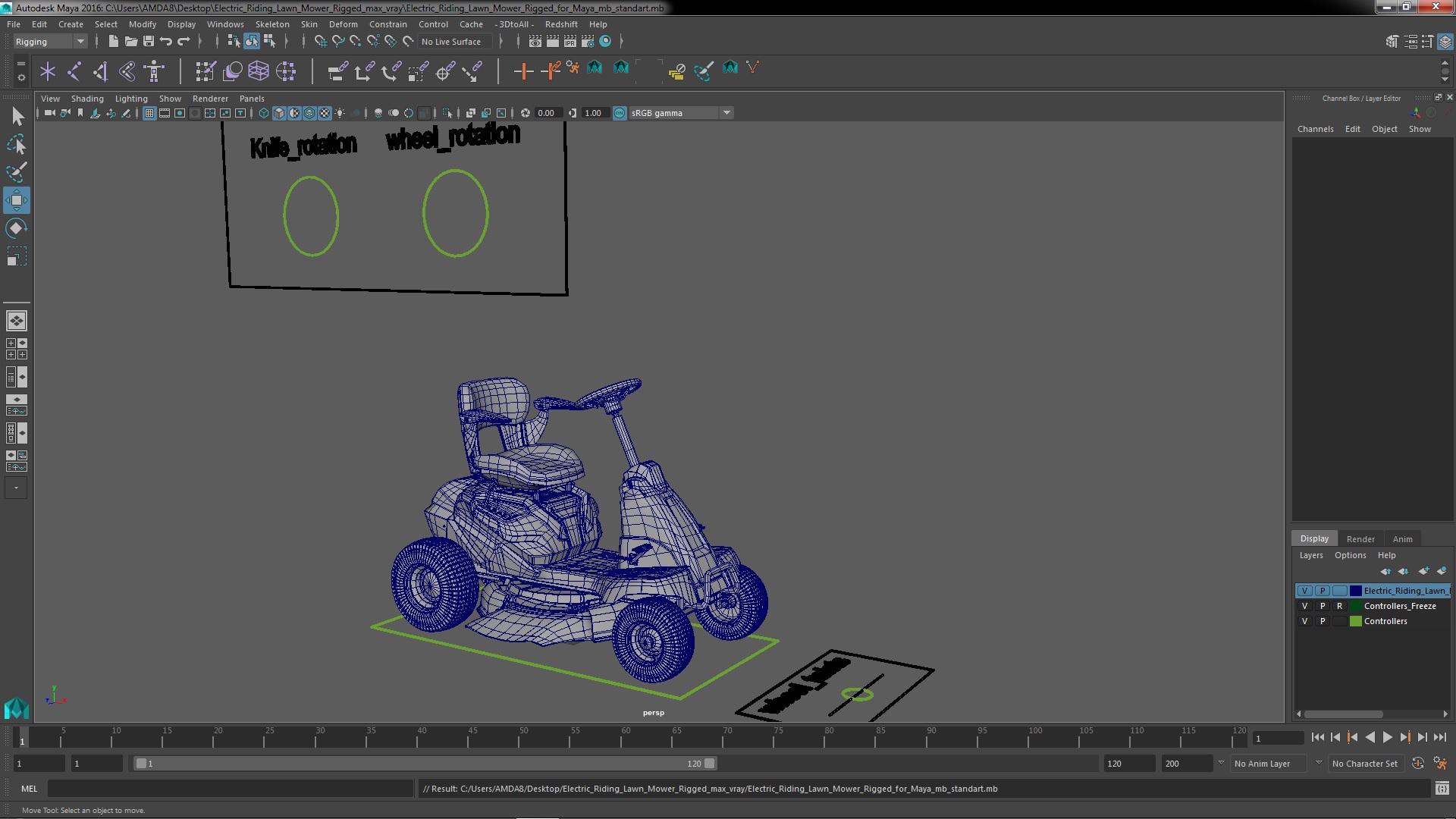 Electric Riding Lawn Mower Rigged for Maya 3D