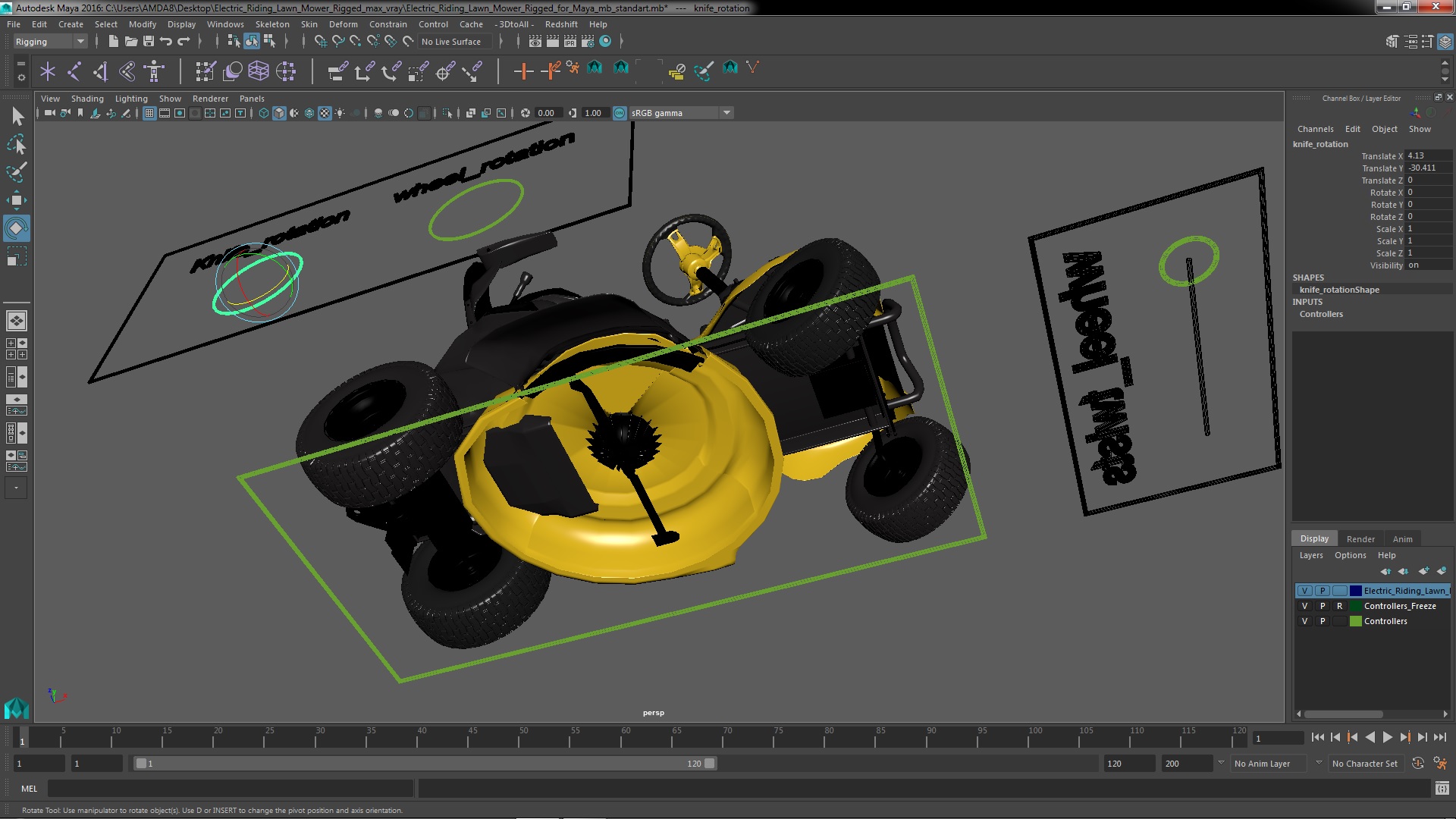 Electric Riding Lawn Mower Rigged for Maya 3D