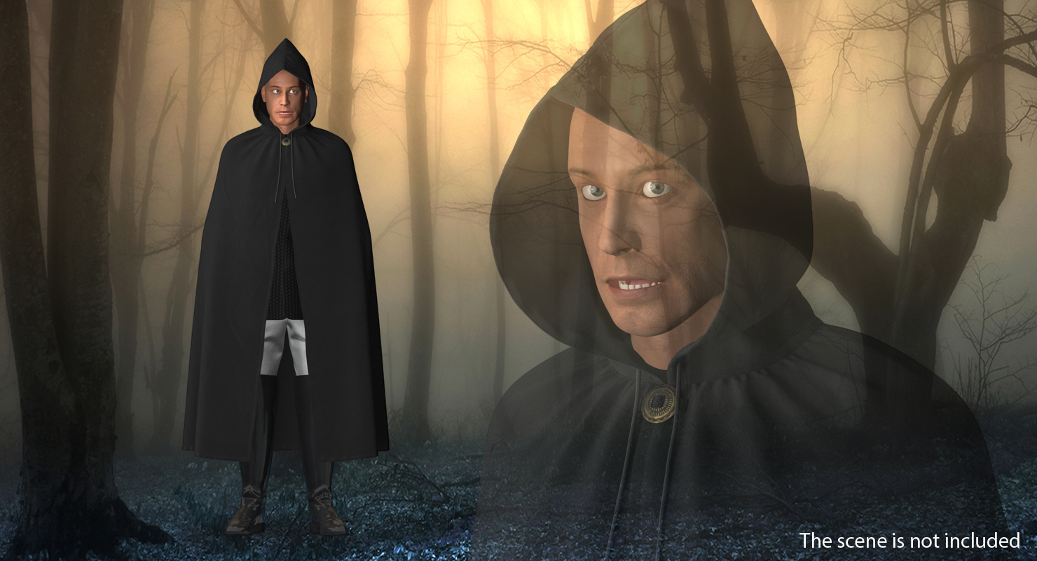 Black Cloak or Cape with Hood 3D model