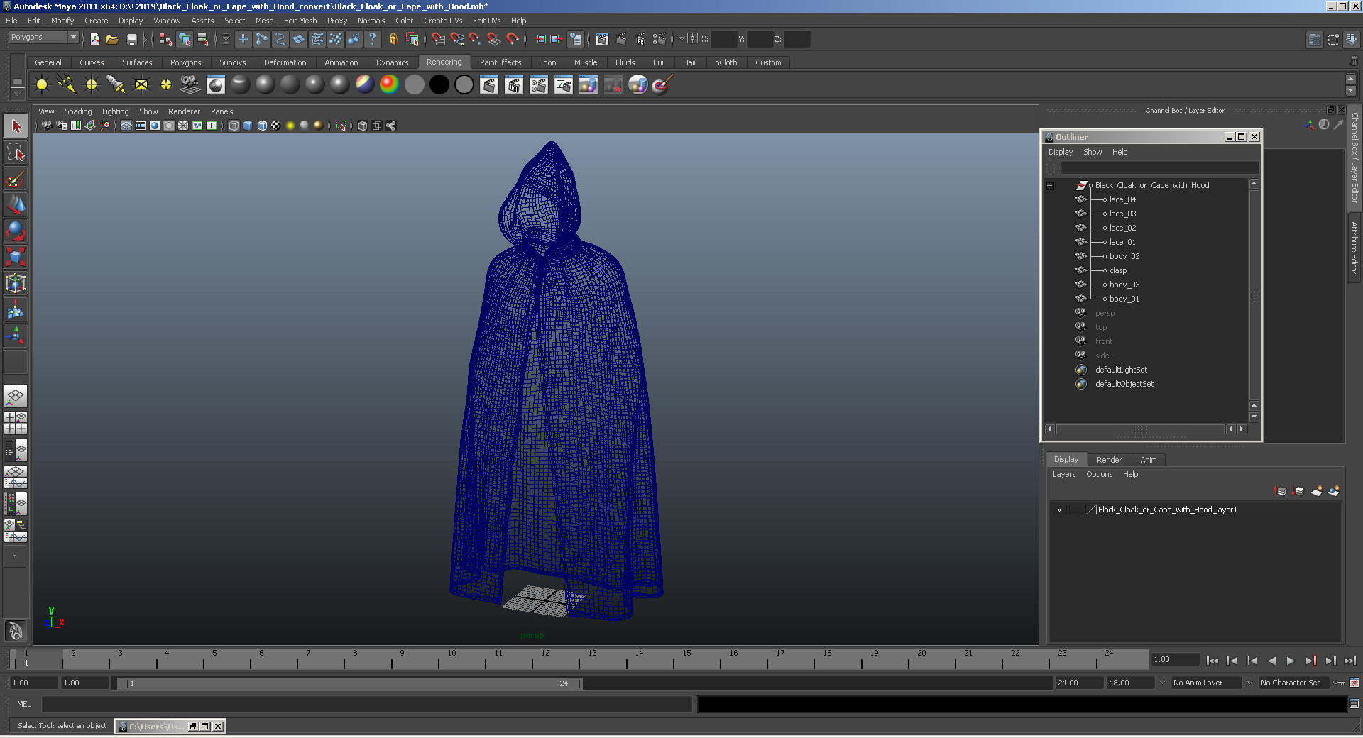 Black Cloak or Cape with Hood 3D model