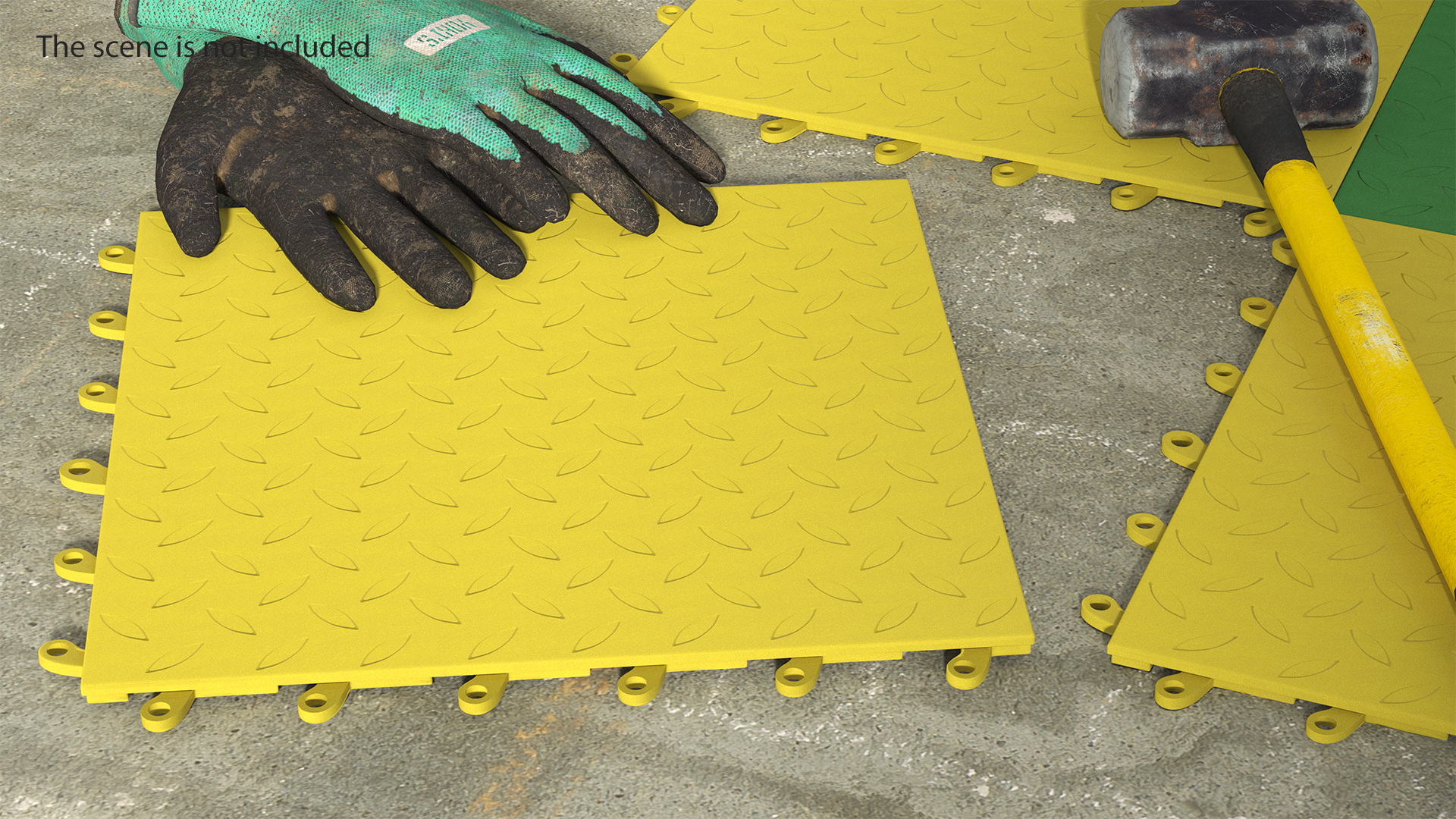 3D Connectable Floor Mat Tile Yellow model