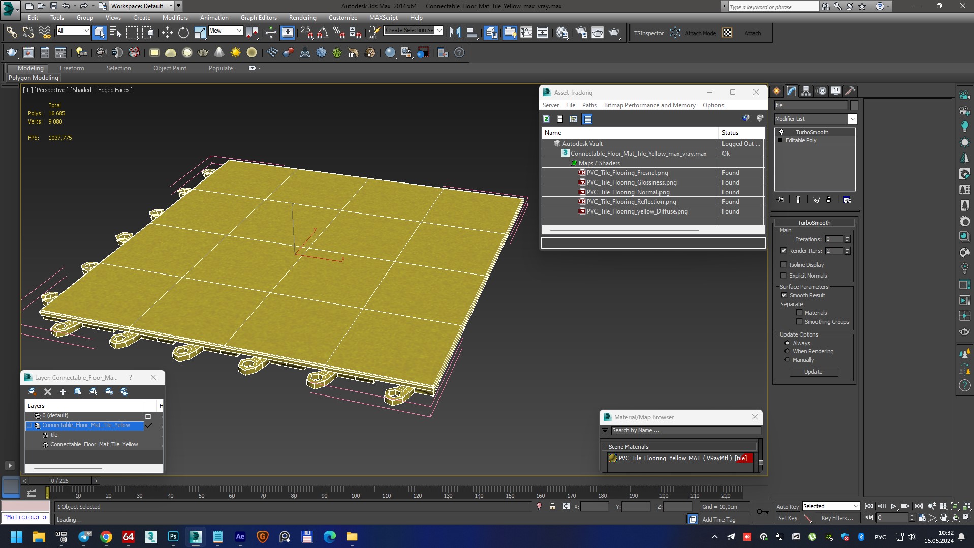 3D Connectable Floor Mat Tile Yellow model