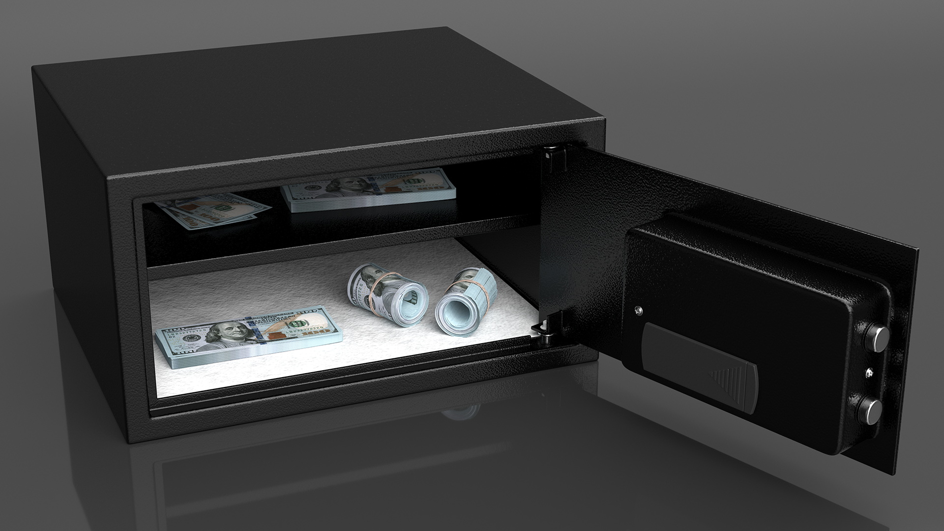 3D Digital safe with money model