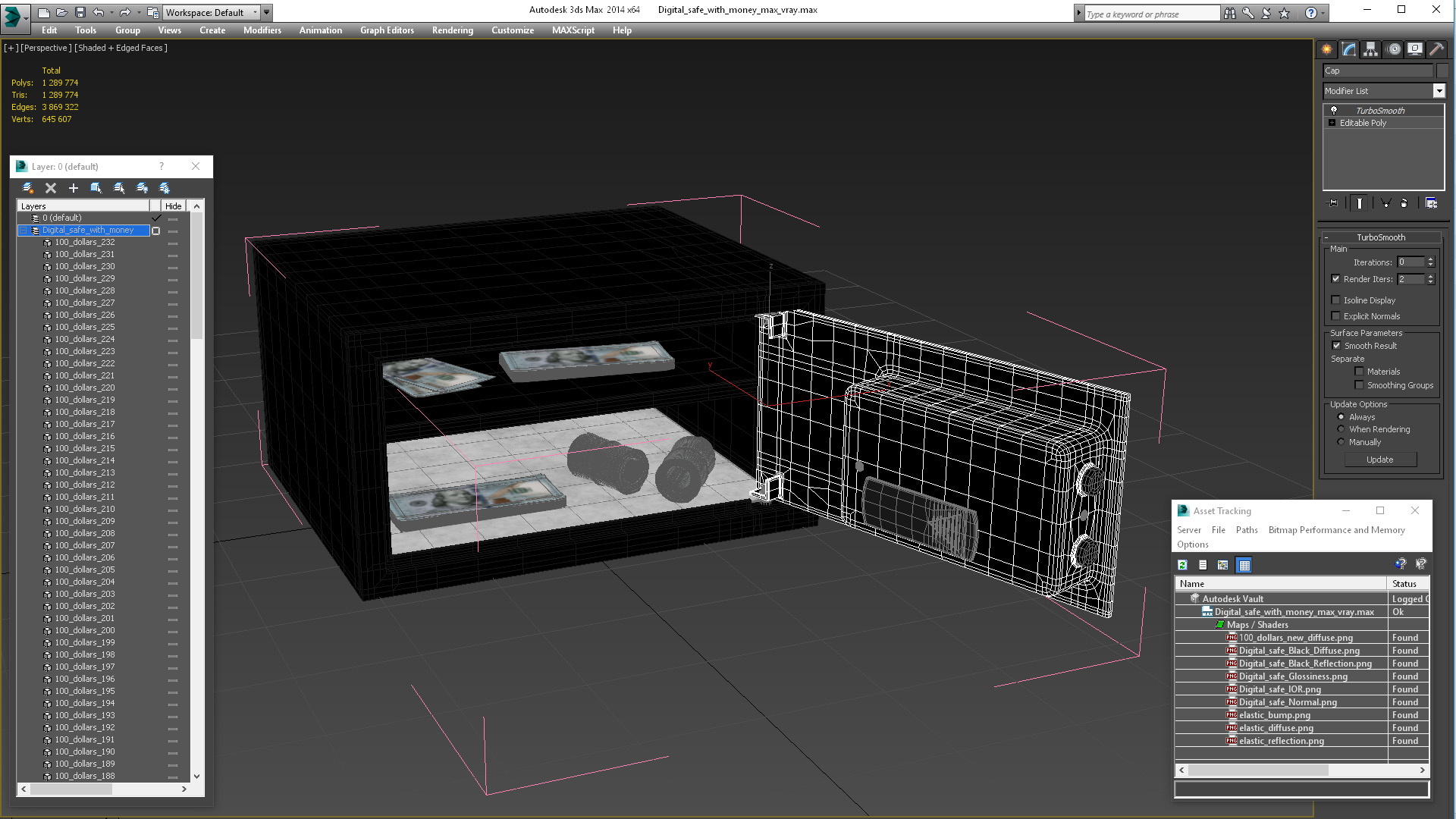 3D Digital safe with money model