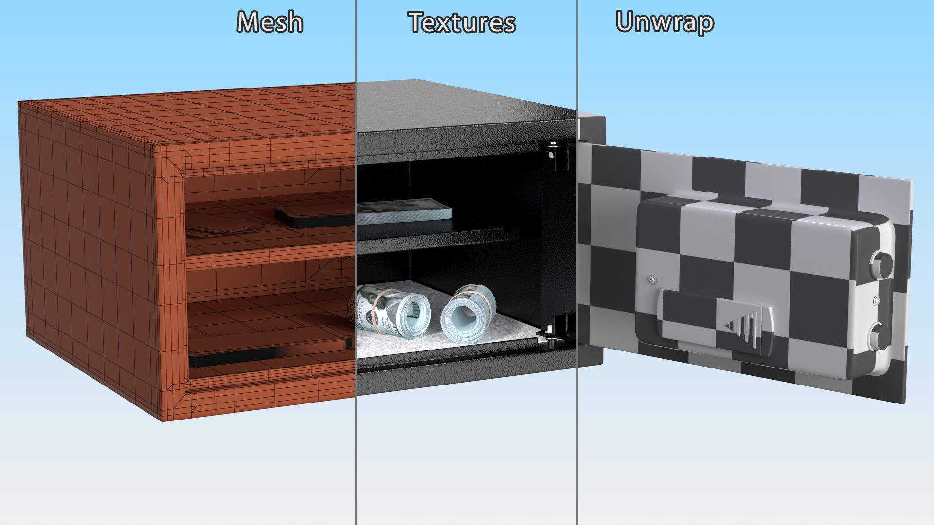 3D Digital safe with money model