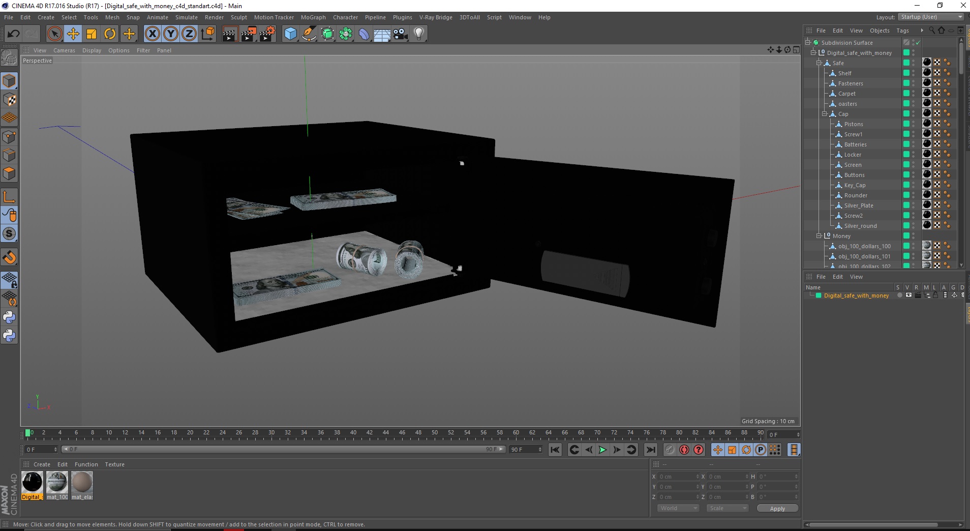 3D Digital safe with money model