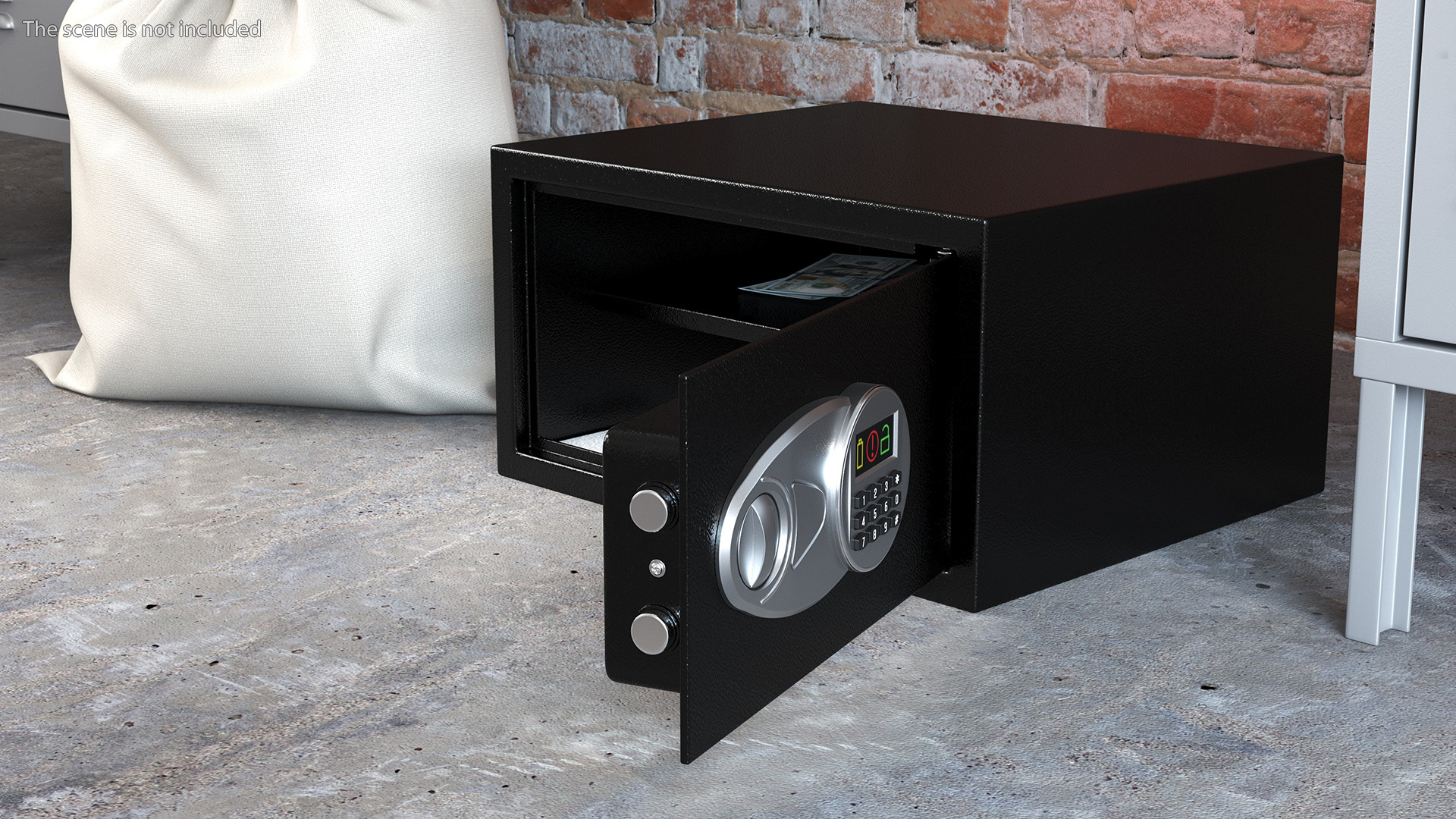 3D Digital safe with money model