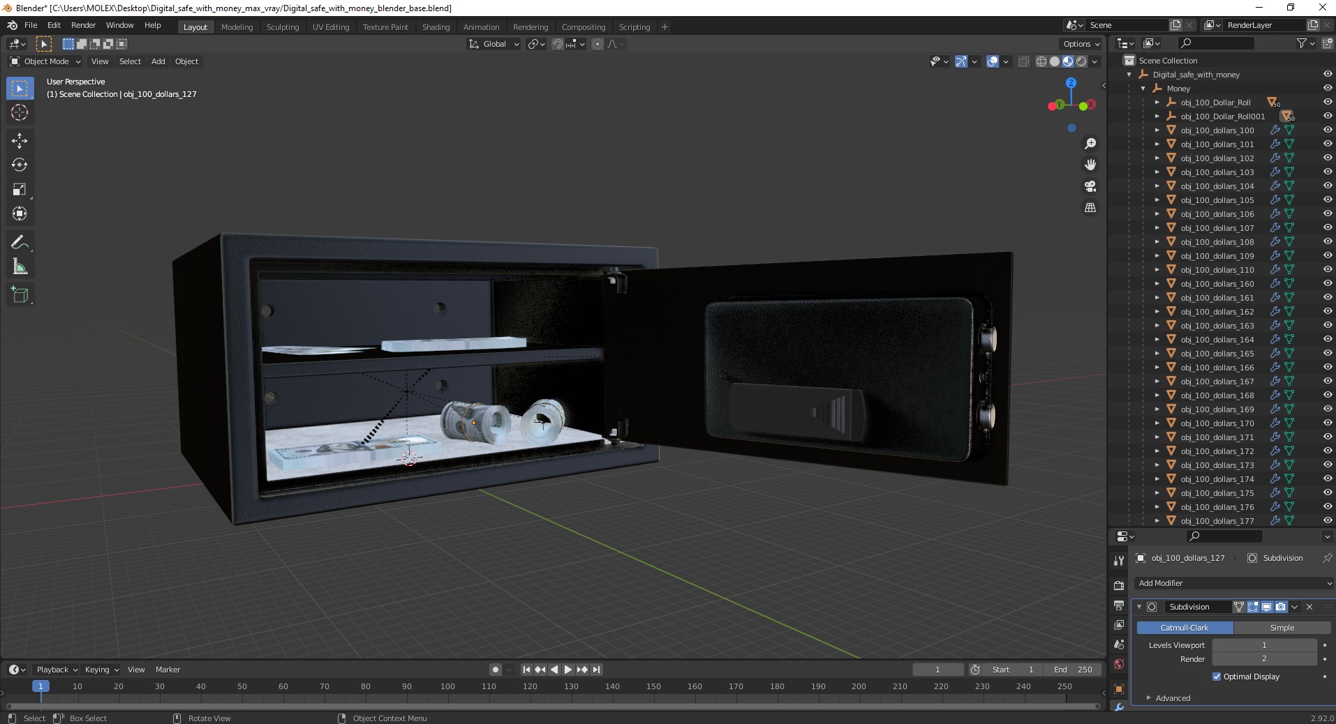 3D Digital safe with money model