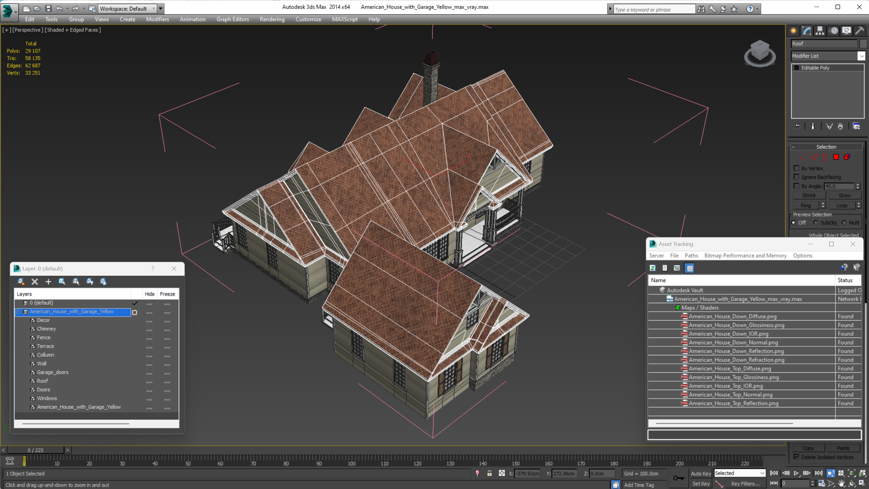 3D American House with Garage Yellow model