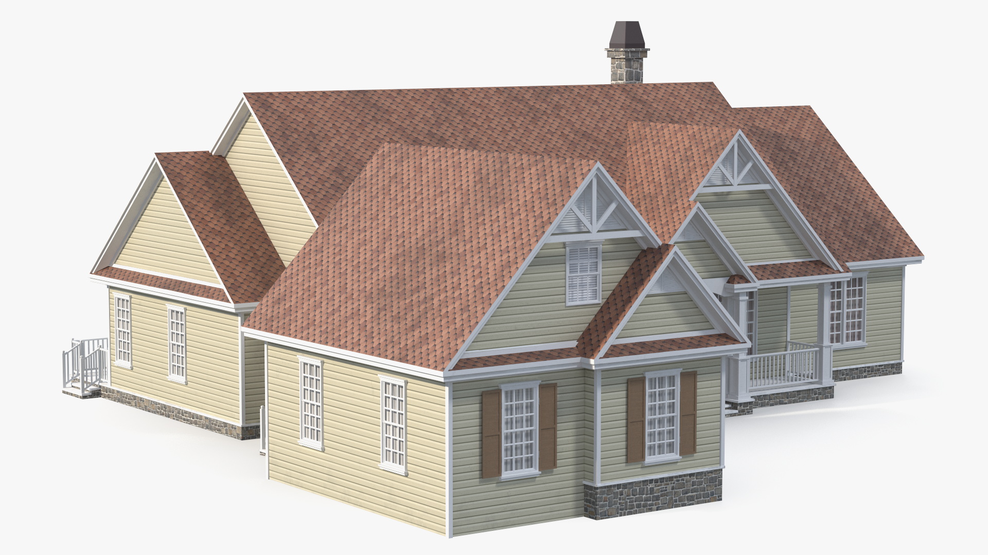 3D American House with Garage Yellow model