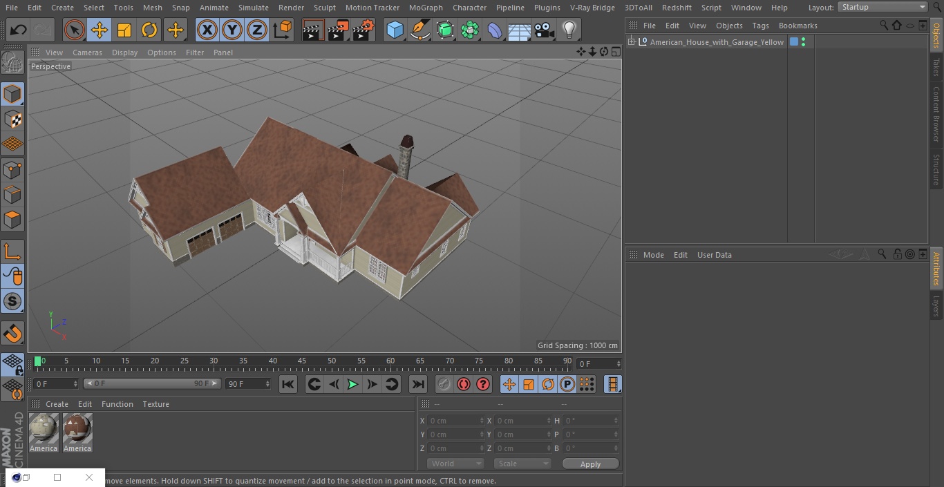 3D American House with Garage Yellow model
