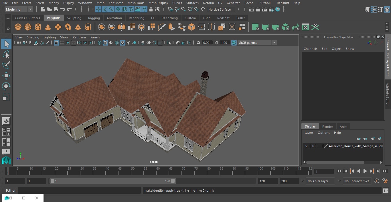 3D American House with Garage Yellow model
