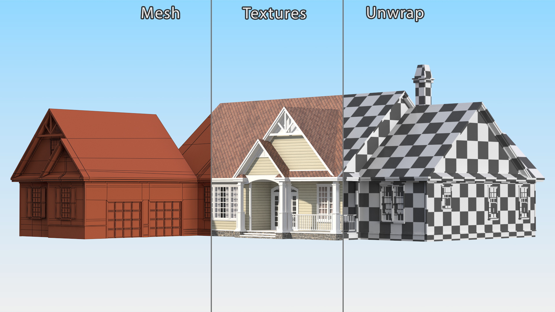 3D American House with Garage Yellow model