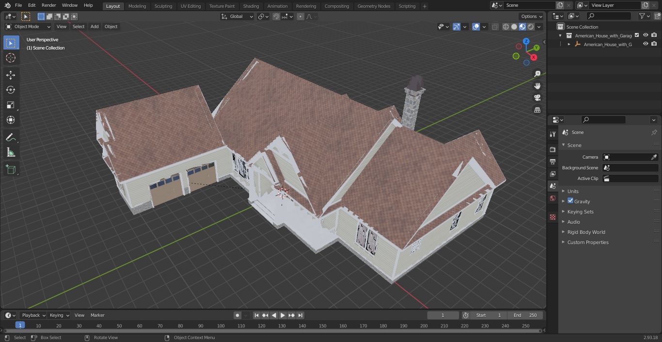 3D American House with Garage Yellow model