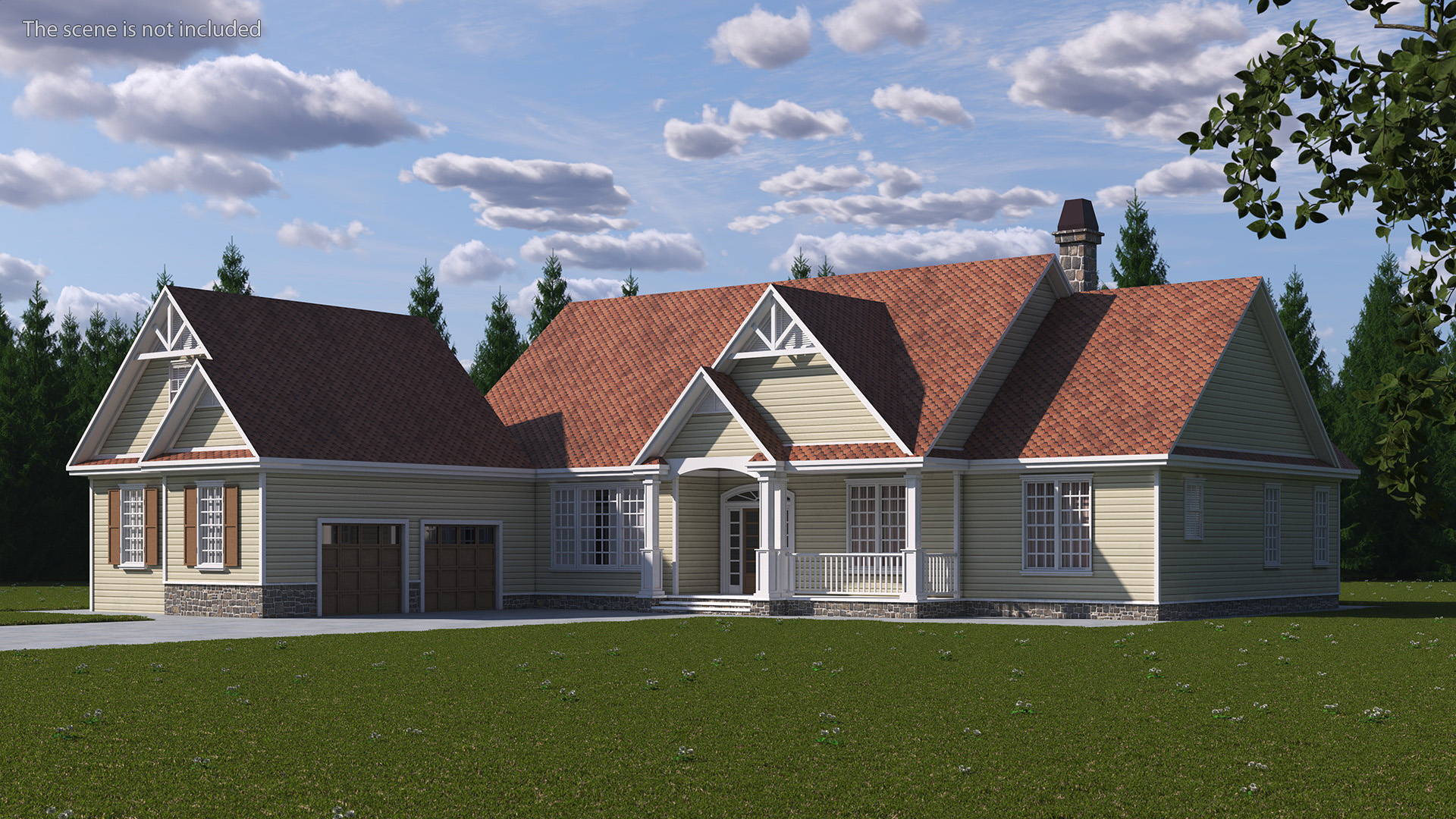 3D American House with Garage Yellow model