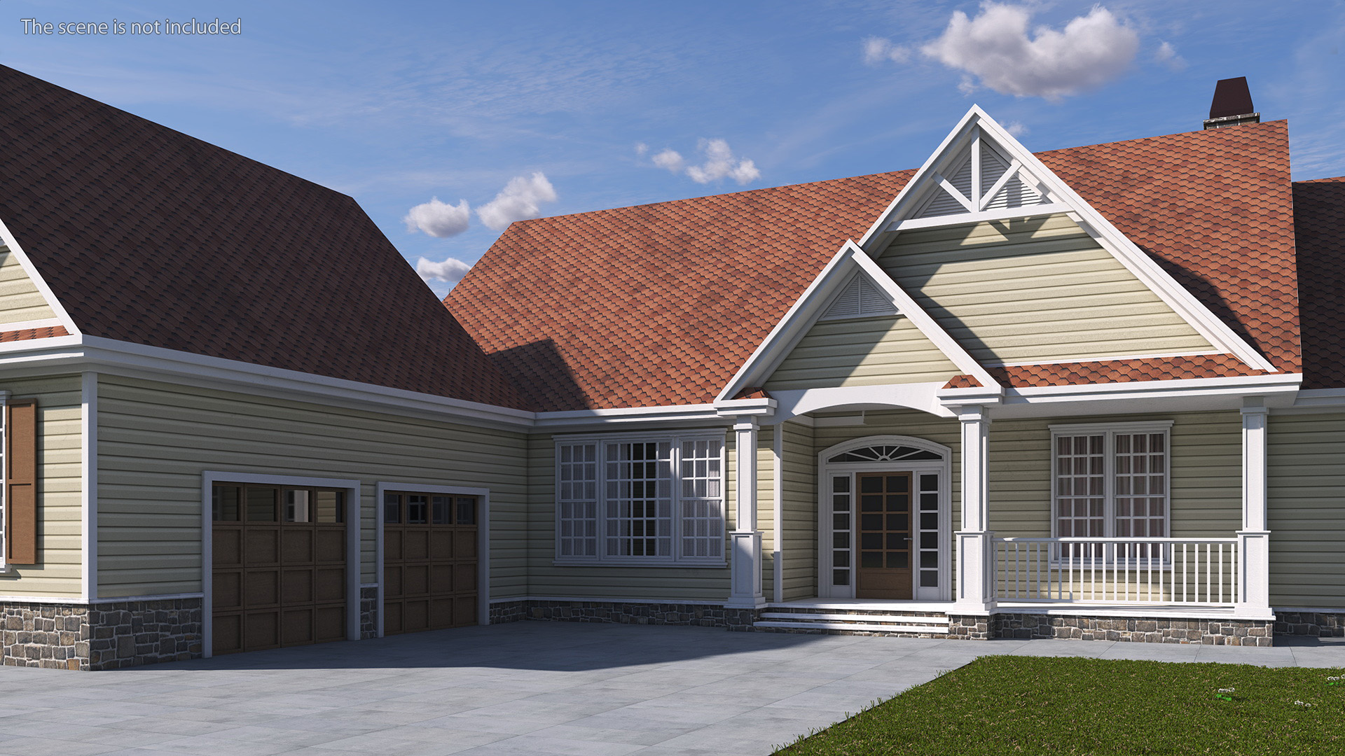 3D American House with Garage Yellow model